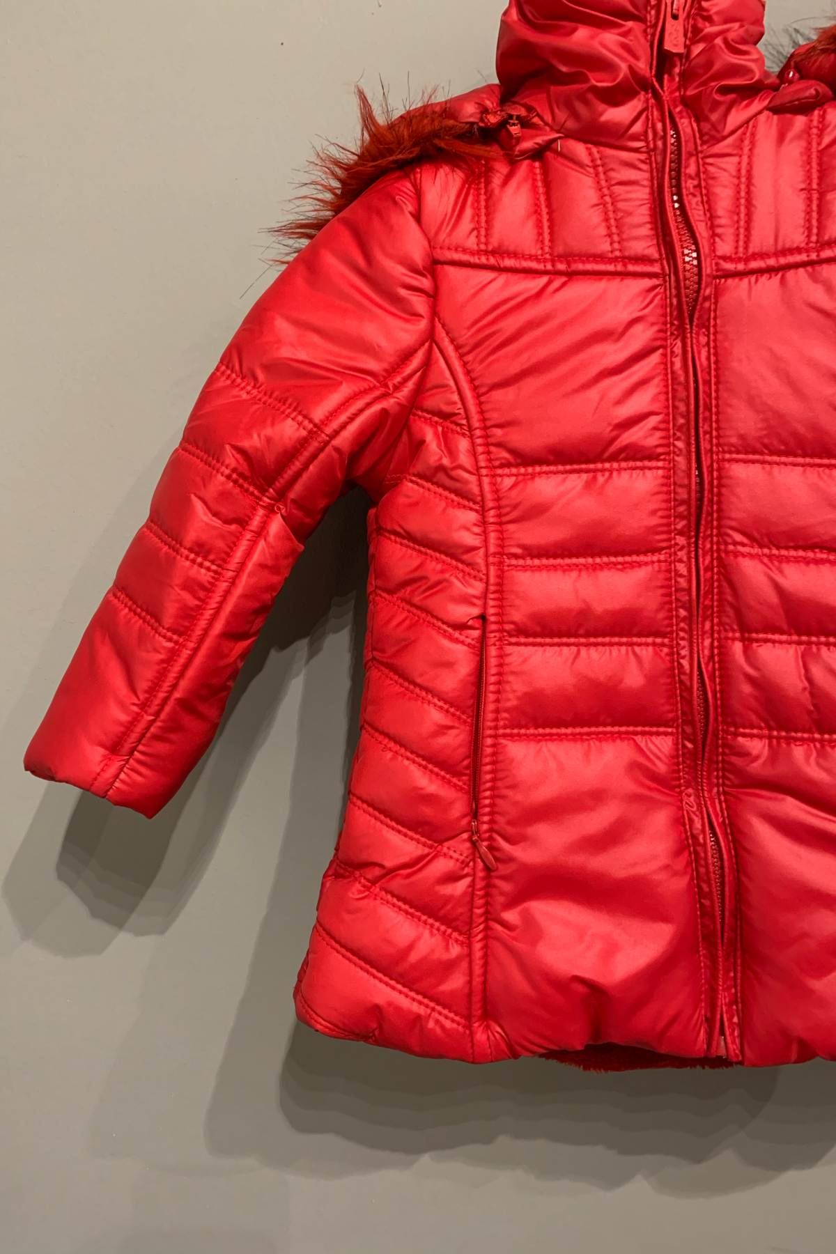 İçi Kürklü Kırmızı Kız Bebek Mont