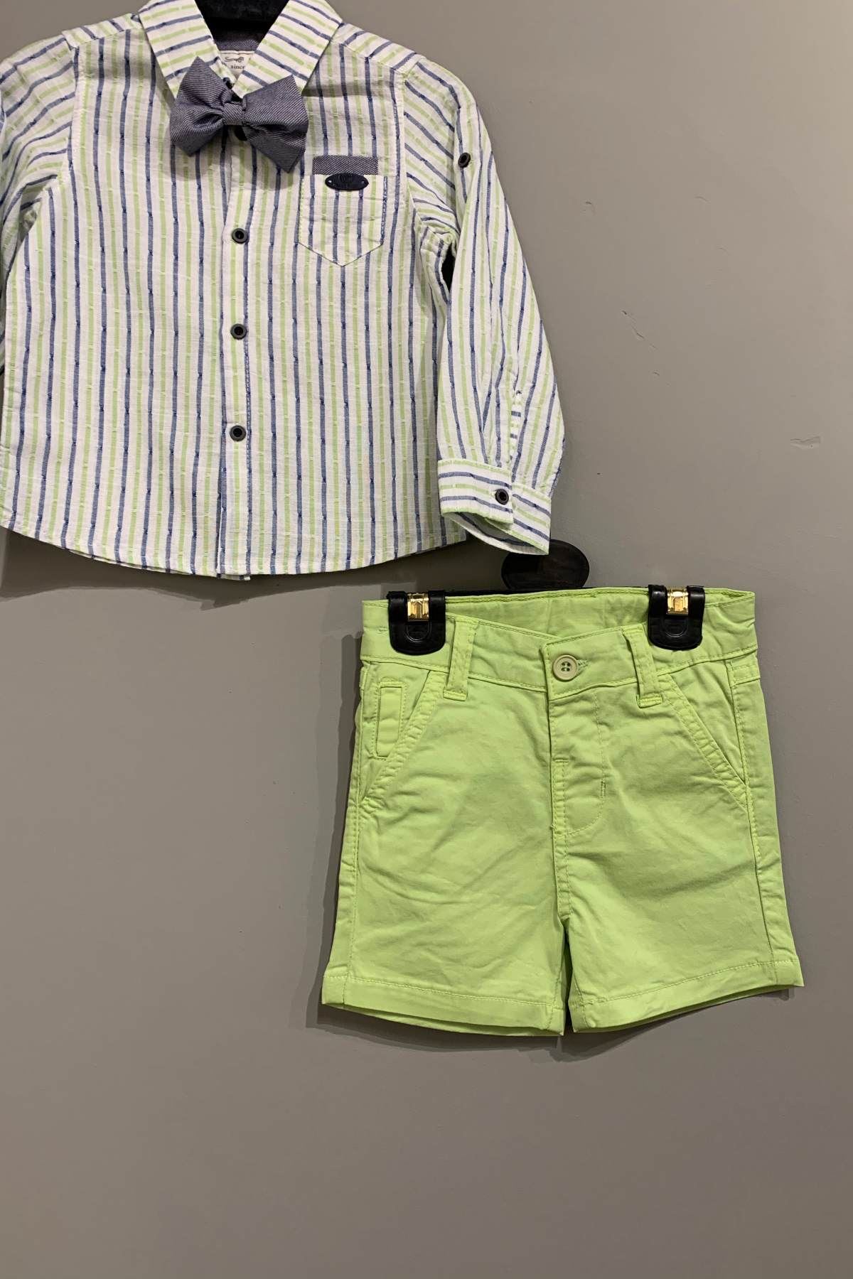 Çizgi Desen Papyonlu Erkek Bebek Takım Hause Kids