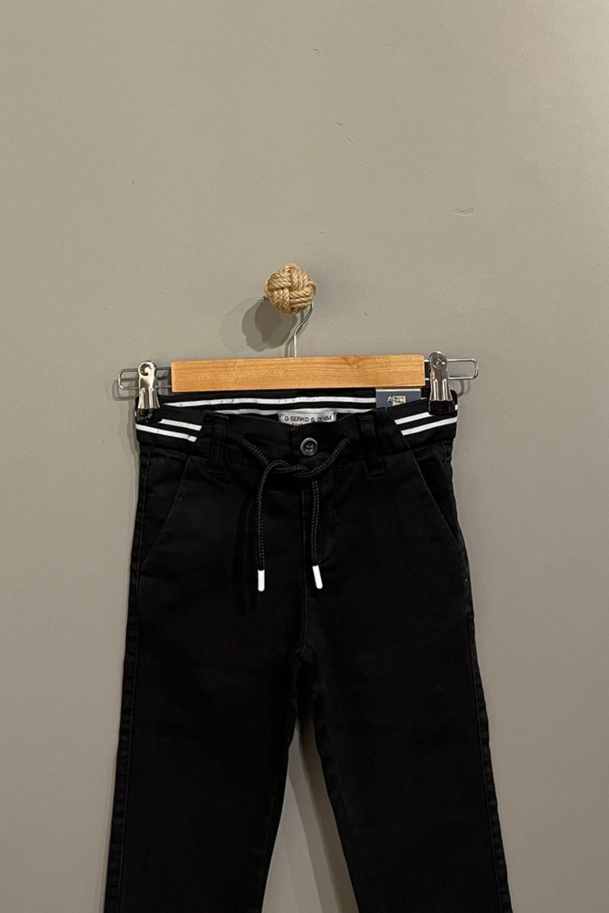 Erkek Çocuk Bağlama Detaylı Kot Pantolon- Siyah 