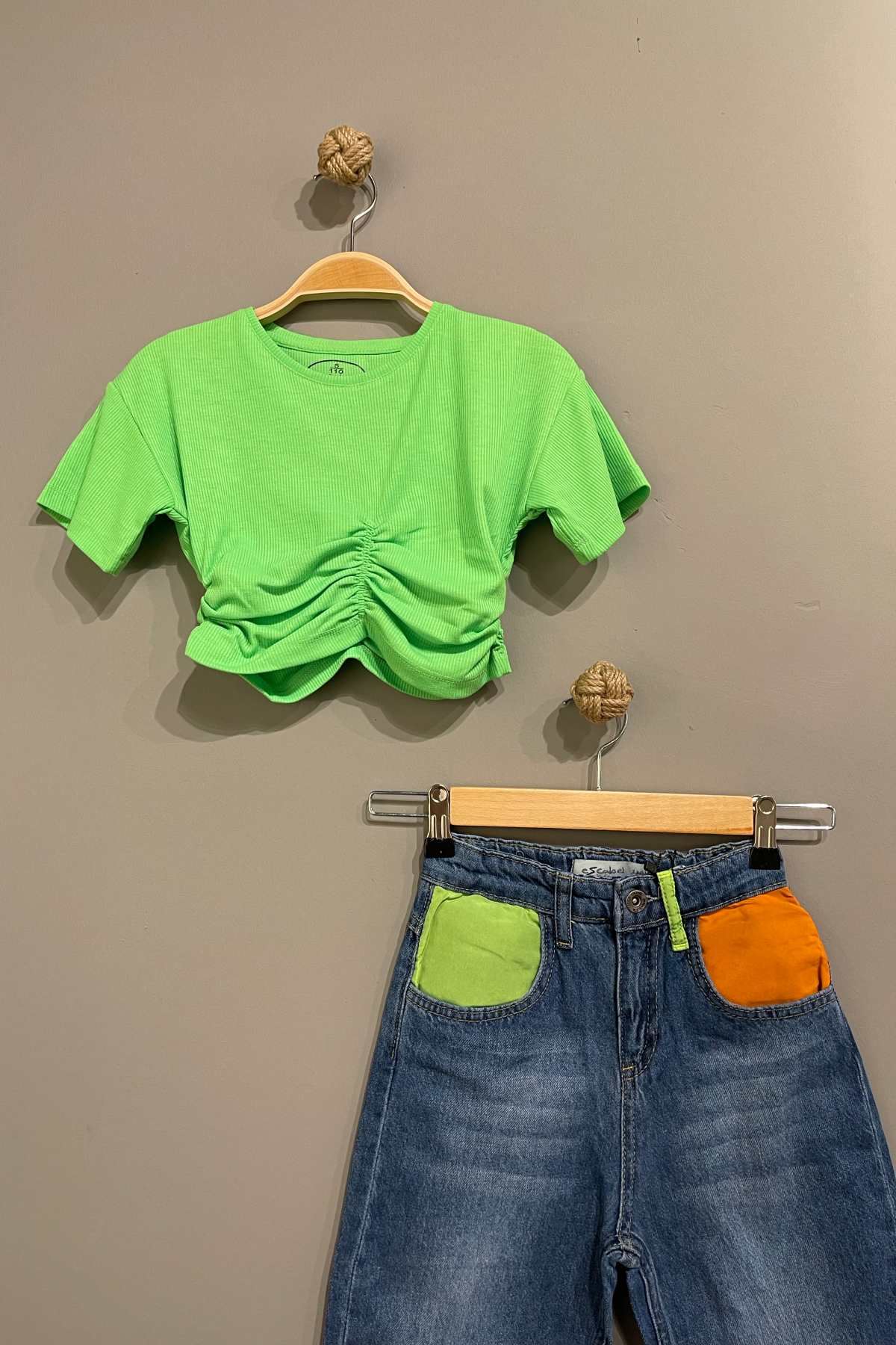 Trend Neon Kot Pantolonlu Takım - Yeşil