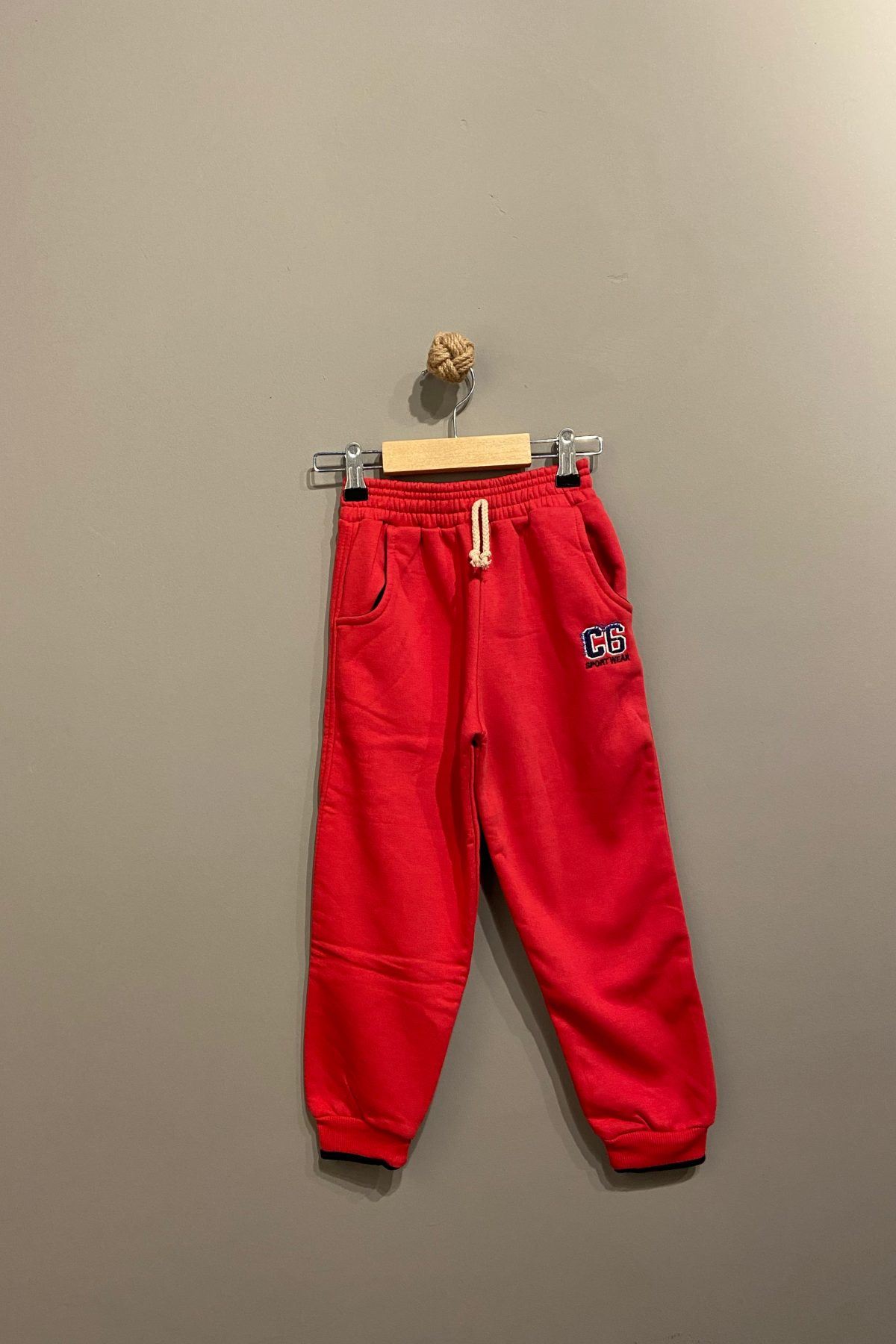 4-8 Yaş Unısex Çocuk Penye Pantolon - Kırmızı