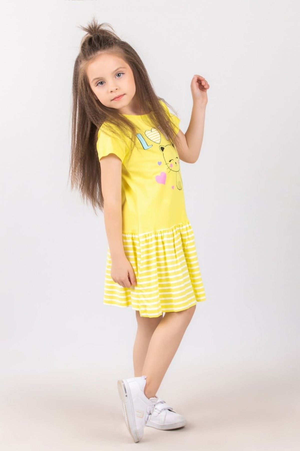 3-8 Yaş Love Kız Çocuk Elbise  - Sarı