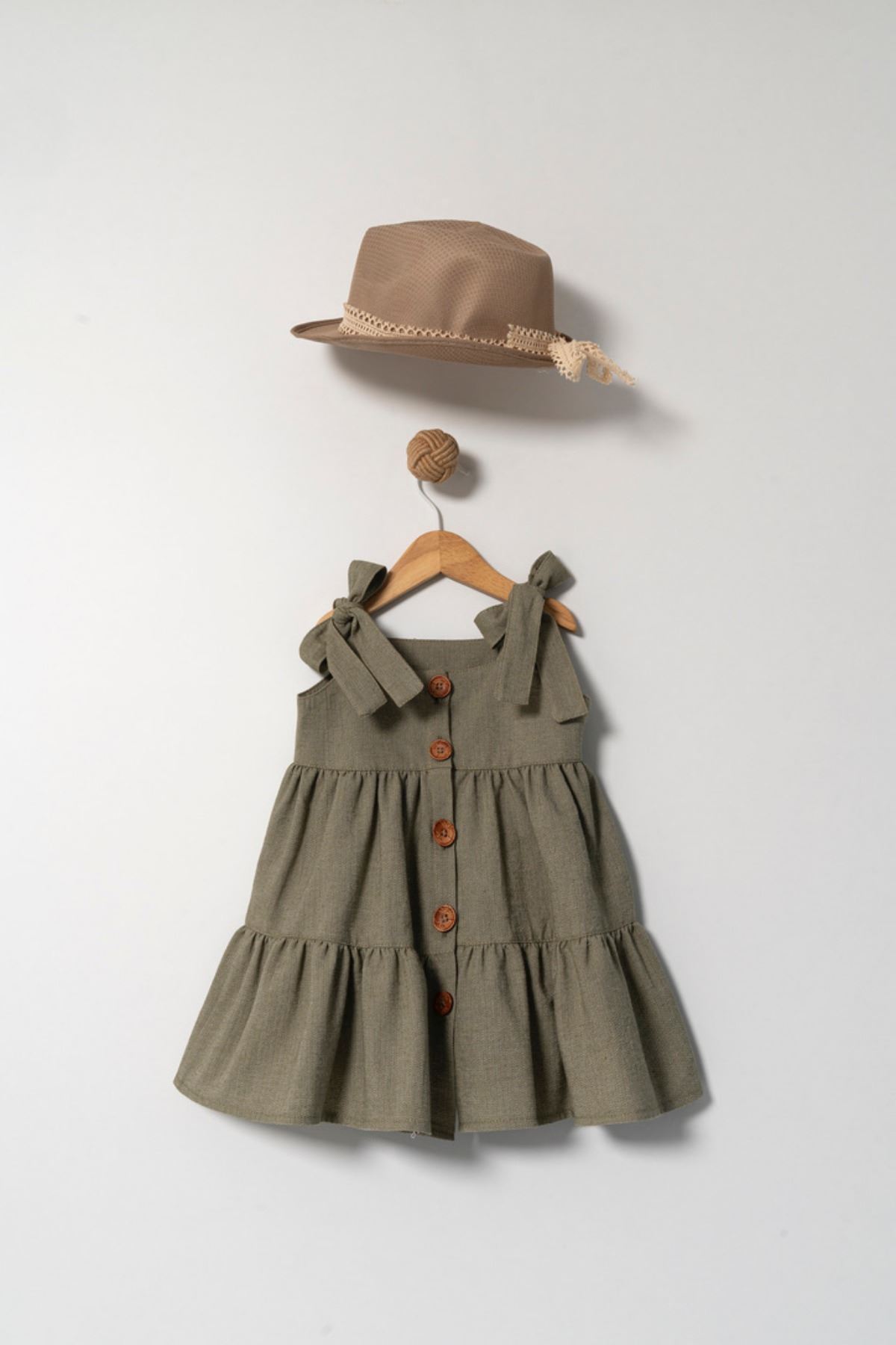  2-5 Yaş Lenora Kız Çocuk Şapkalı Elbise - Yeşil