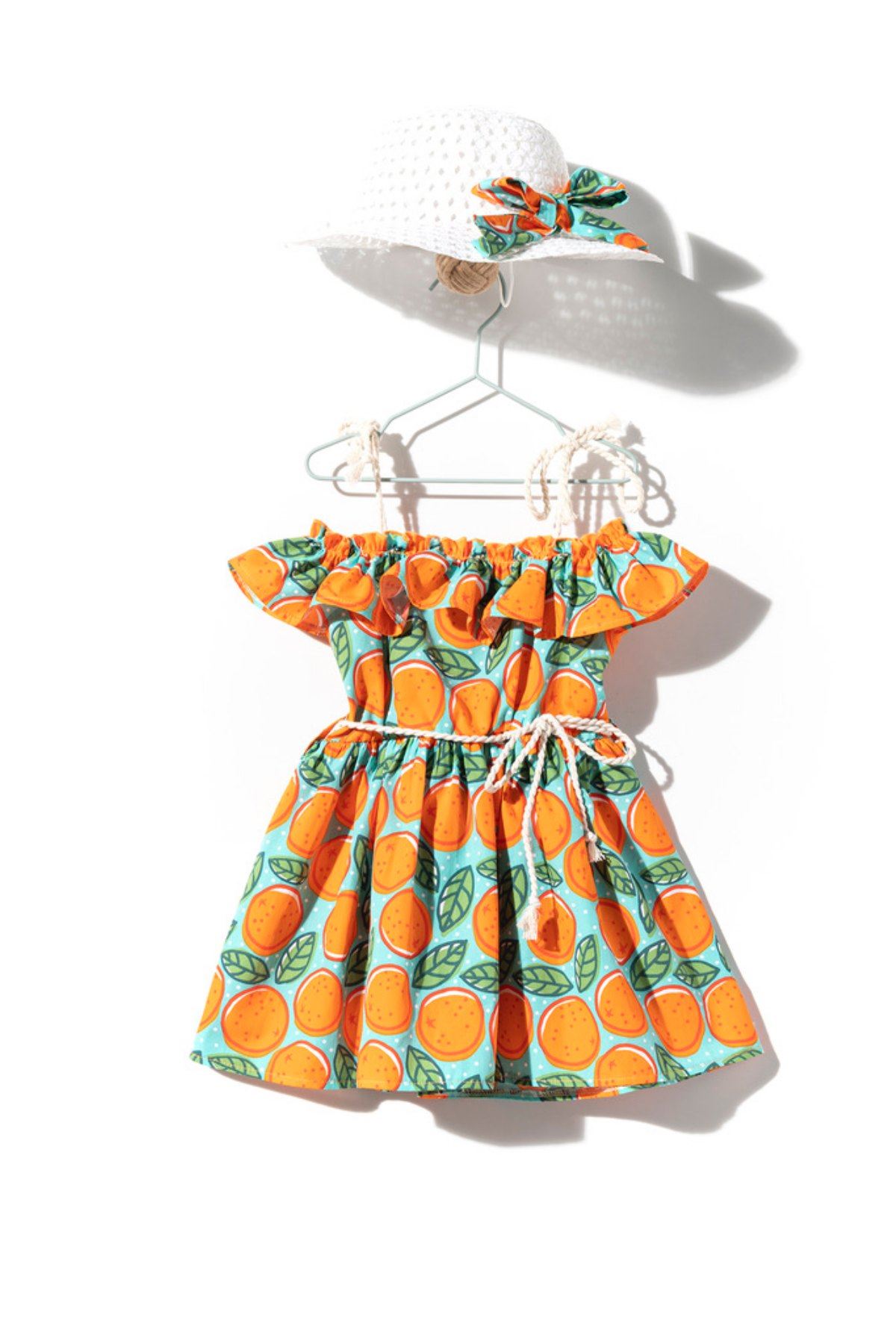  2-5 Yaş Summer Orange Kız Çocuk Şapkalı Elbise - Turuncu