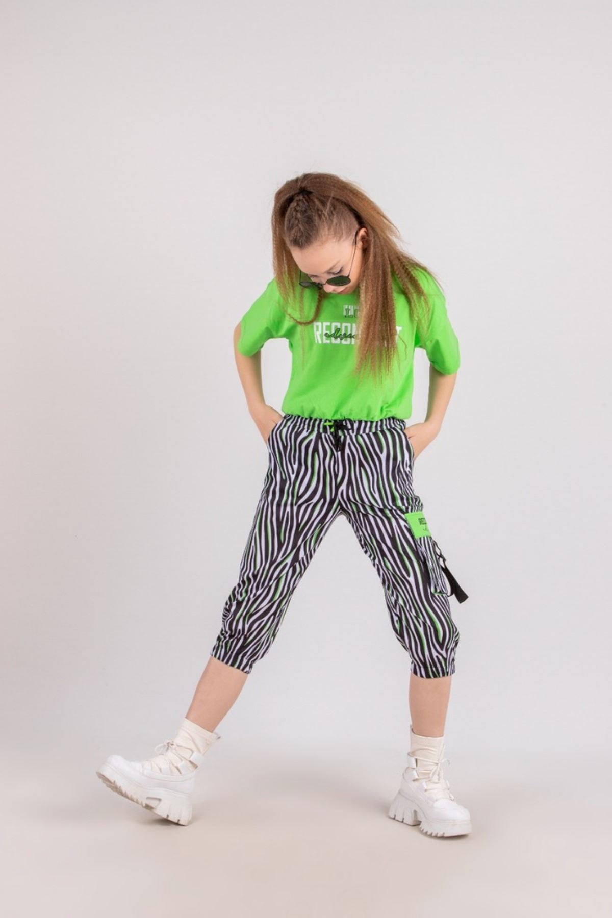 10-15 Yaş Zebra Design Kız Çocuk Takım  - Yeşil