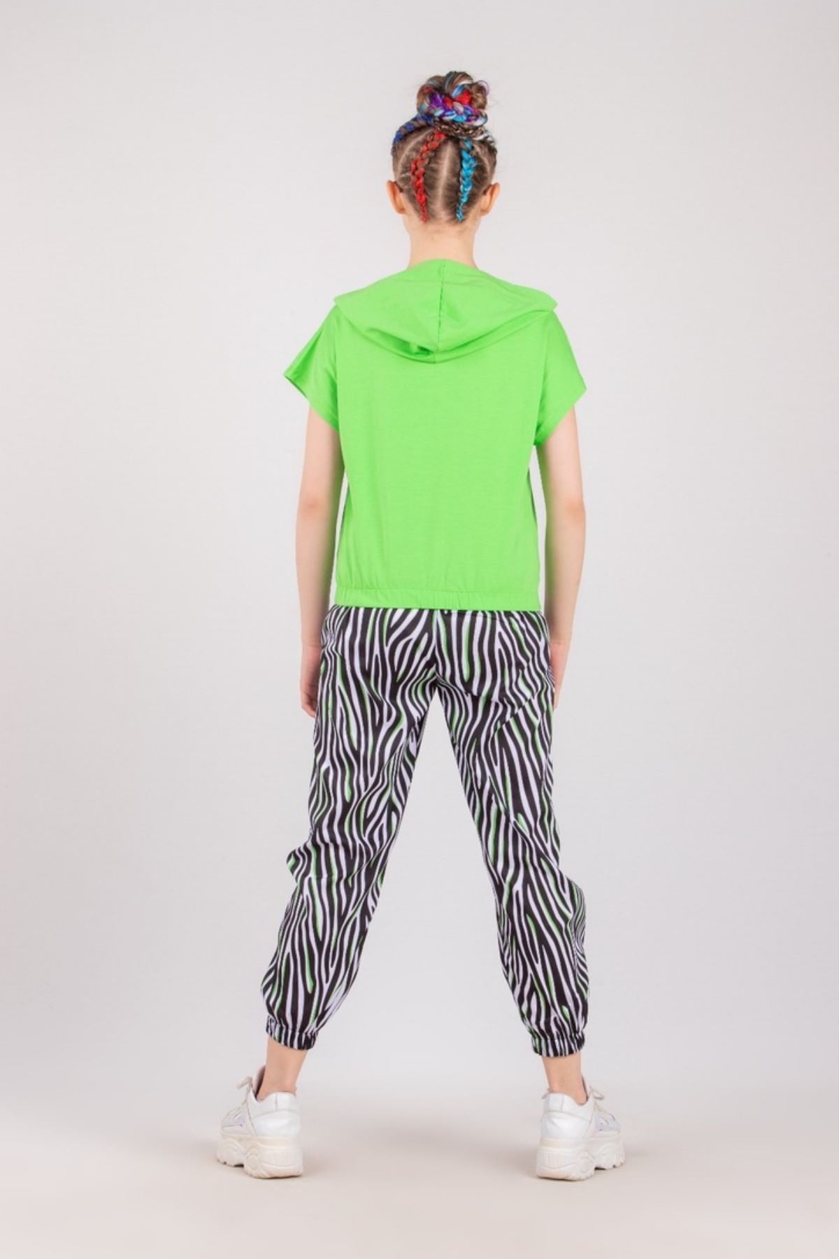 10-15 Yaş Kapüşonlu Zebra Design Kız Çocuk Takım  -Yeşil