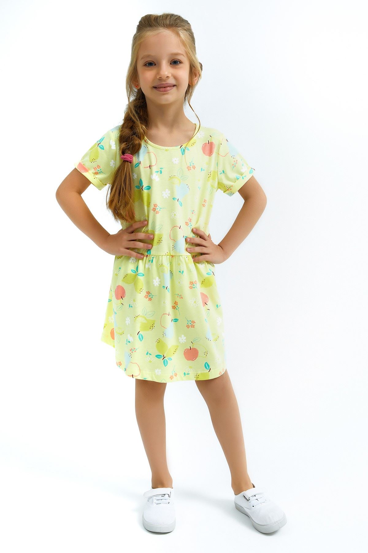 3-9 Yaş Peach Kız Çocuk Elbise - Yeşil 