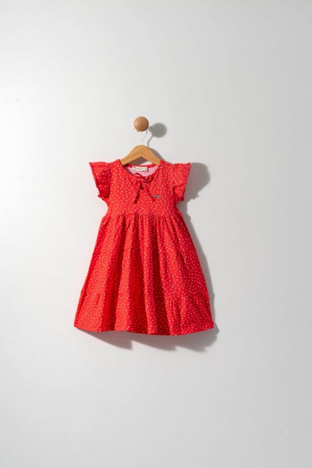 1-5 Yaş Puantiyeli Kız Çocuk Elbise - Kırmızı