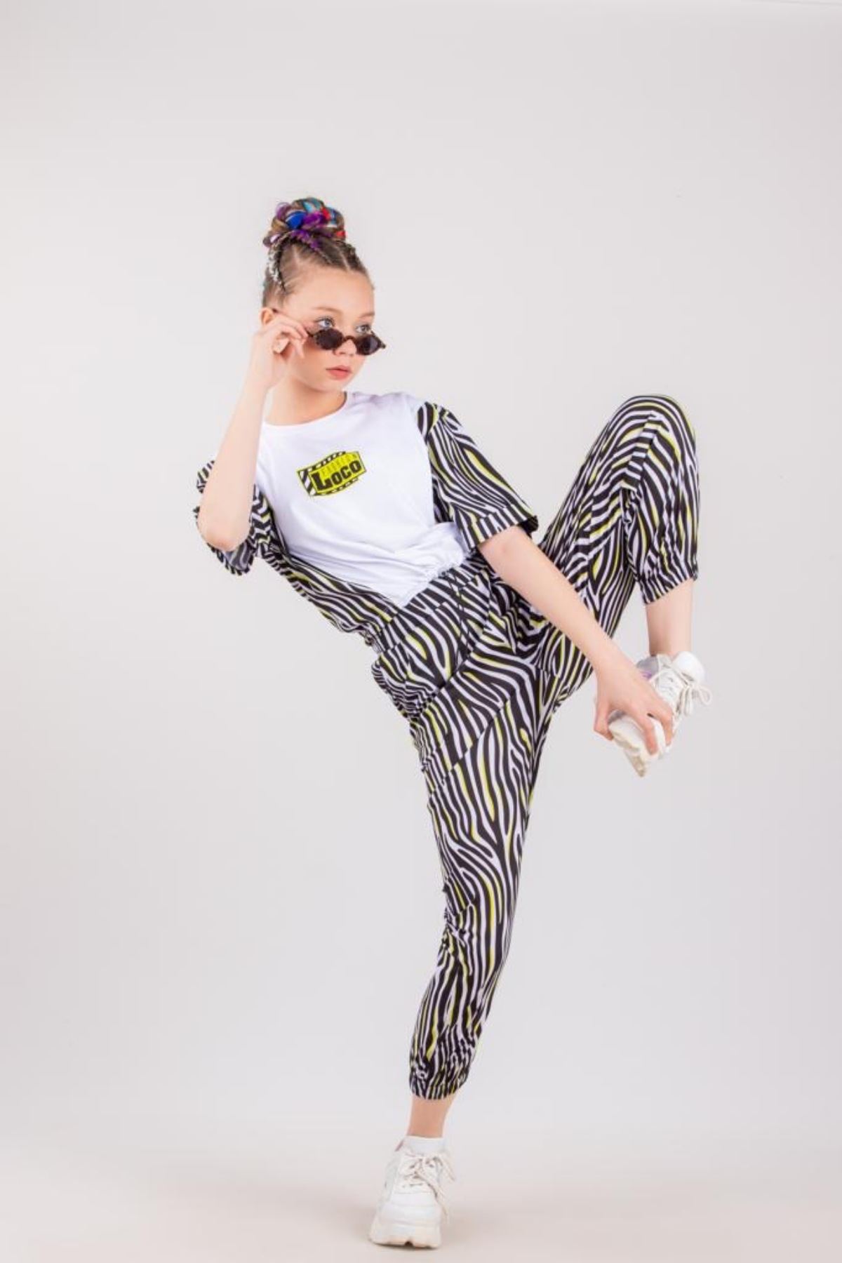 10-15 Yaş Zebra Fashion Design Kız Çocuk Takım  -Beyaz