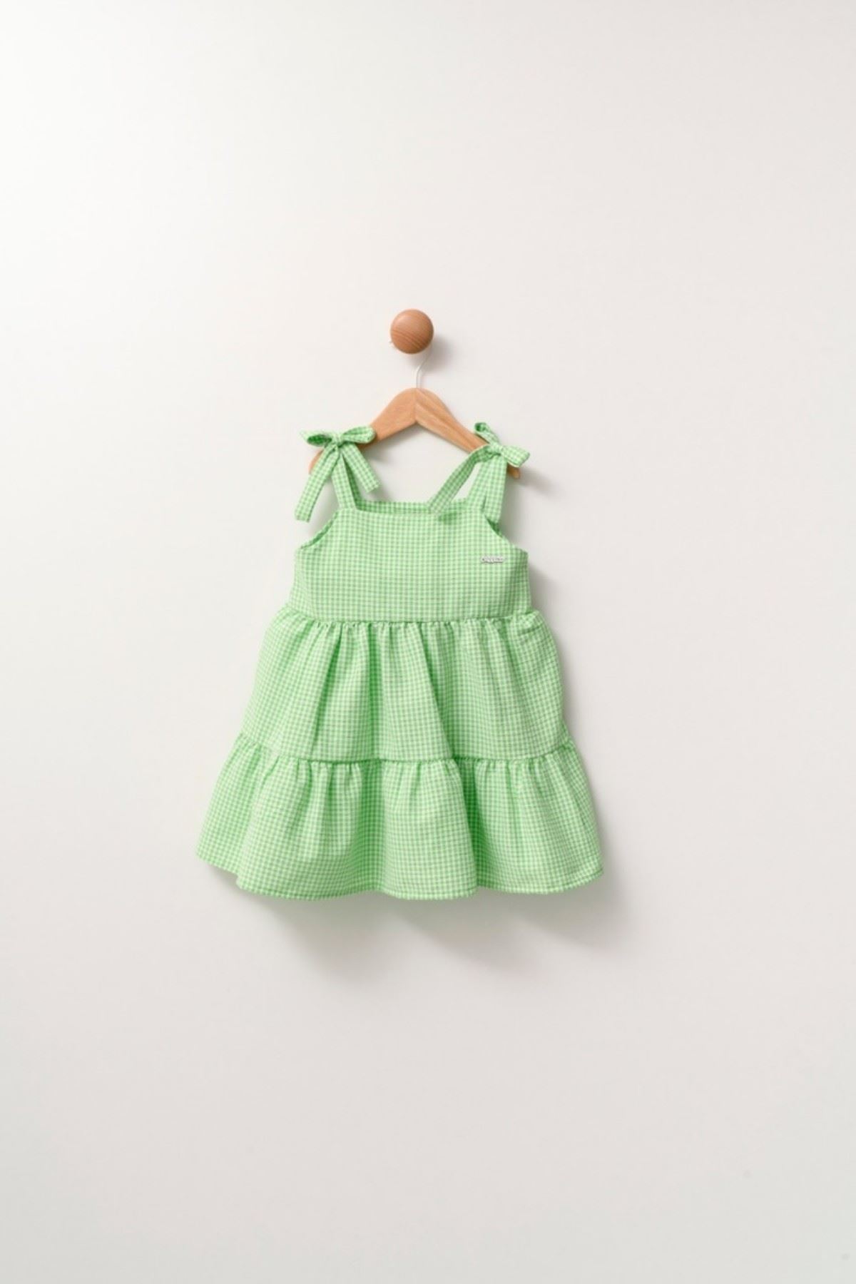 1-5 Yaş Pötikare Kız Çocuk Elbise - Yeşil