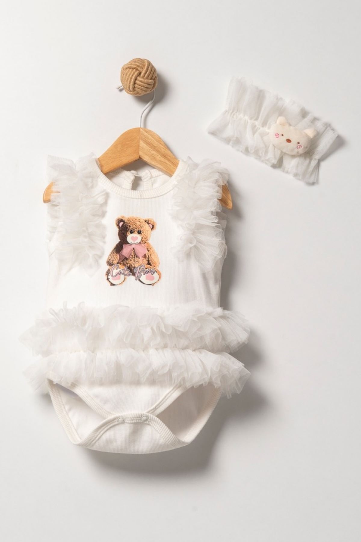 6-24 Ay Cotton Bear Kız Bebek Bandanalı Tulum 