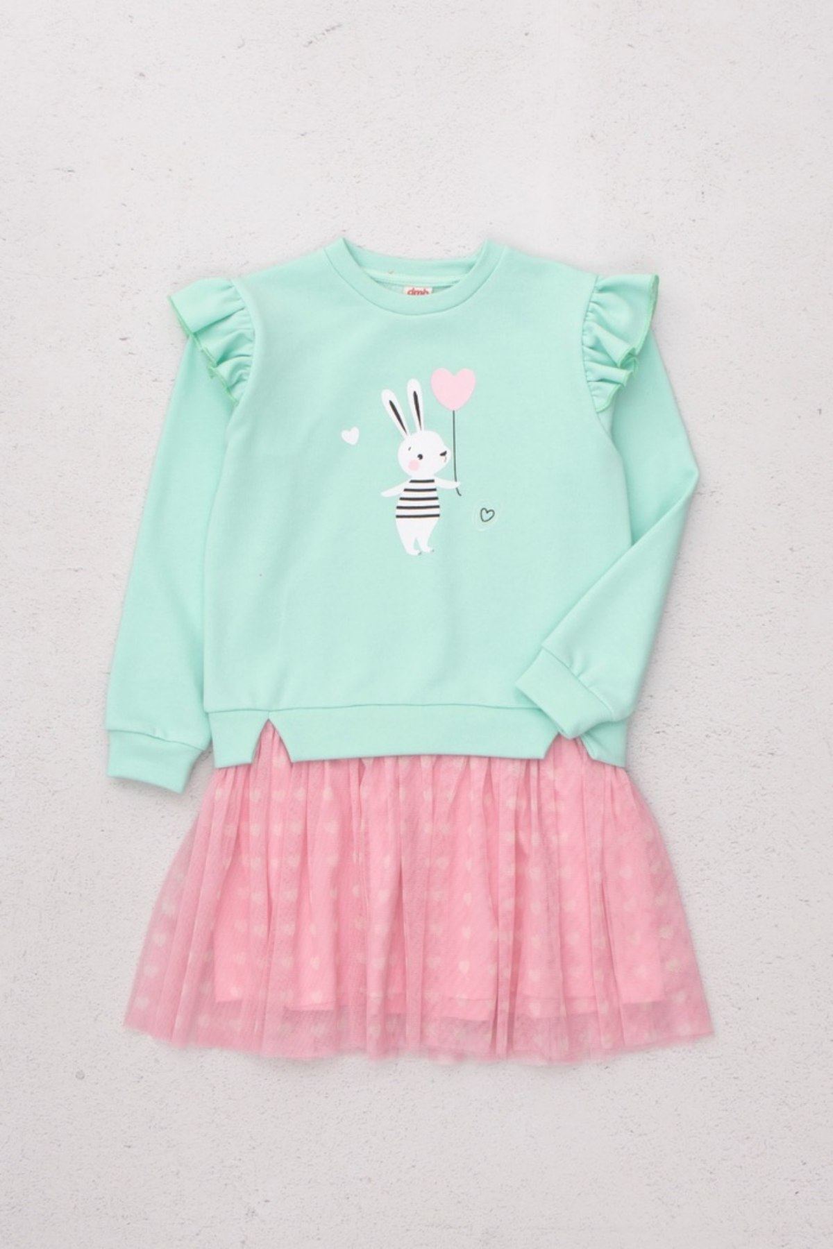 3-8 Yaş Happy Rabbit Kız Çocuk Sweat Elbise - Mint