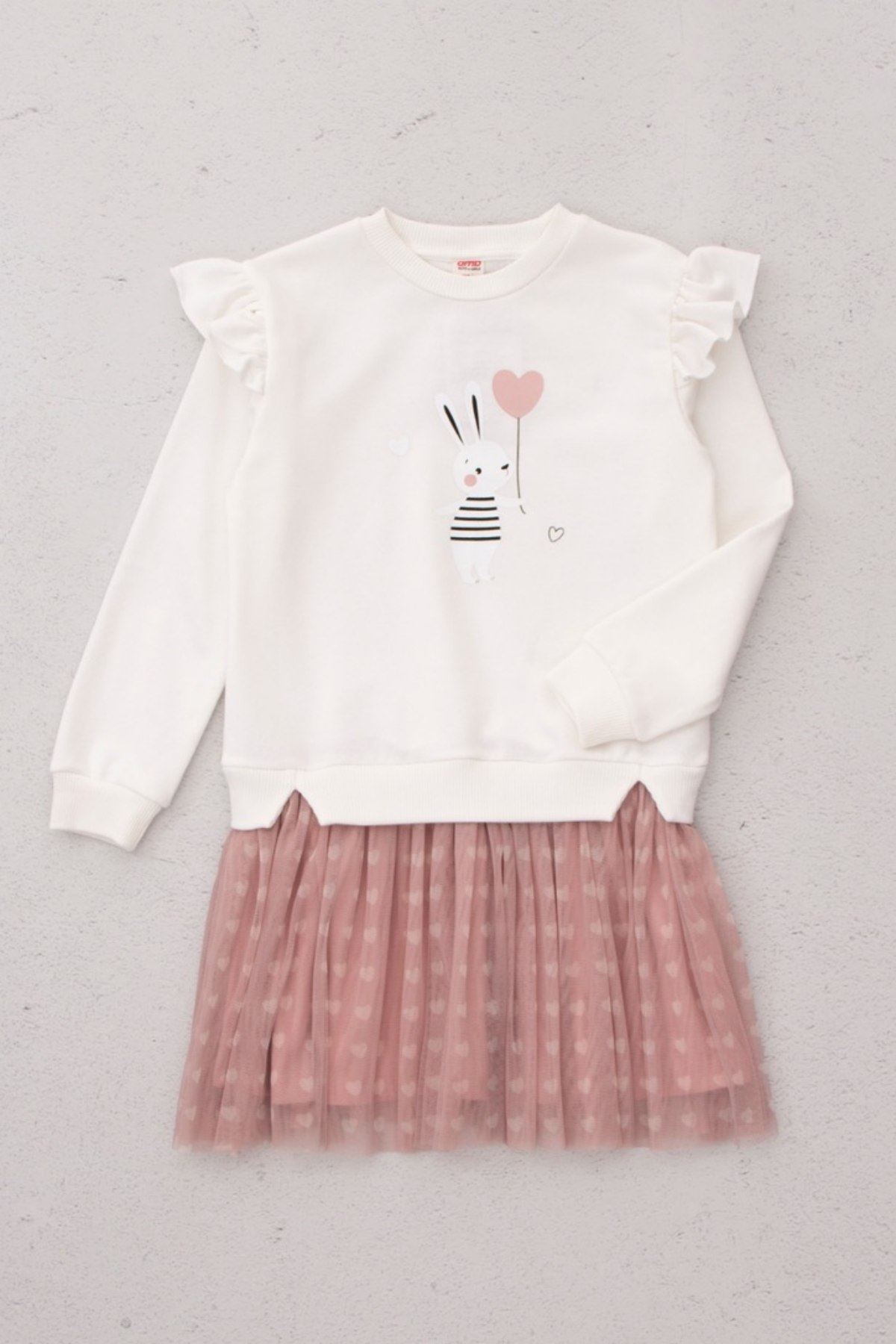 3-8 Yaş Happy Rabbit Kız Çocuk Sweat Elbise - Ekru