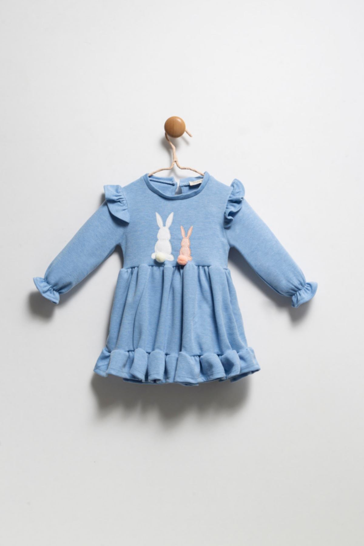 2-5 Yaş Rabbit Kız Çocuk Elbise - Mavi