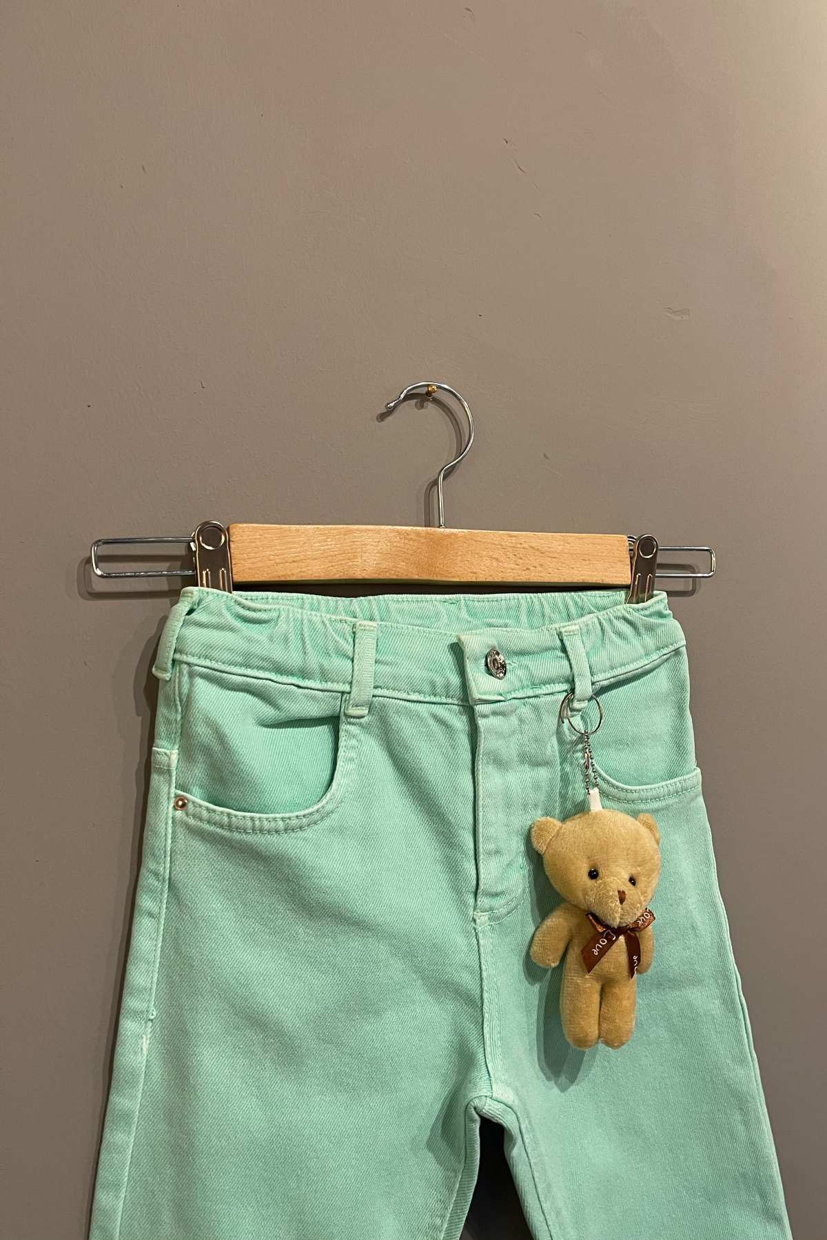 6-11 Yaş Ayıcık Detaylı  Kız Çocuk Pantolon - Mint