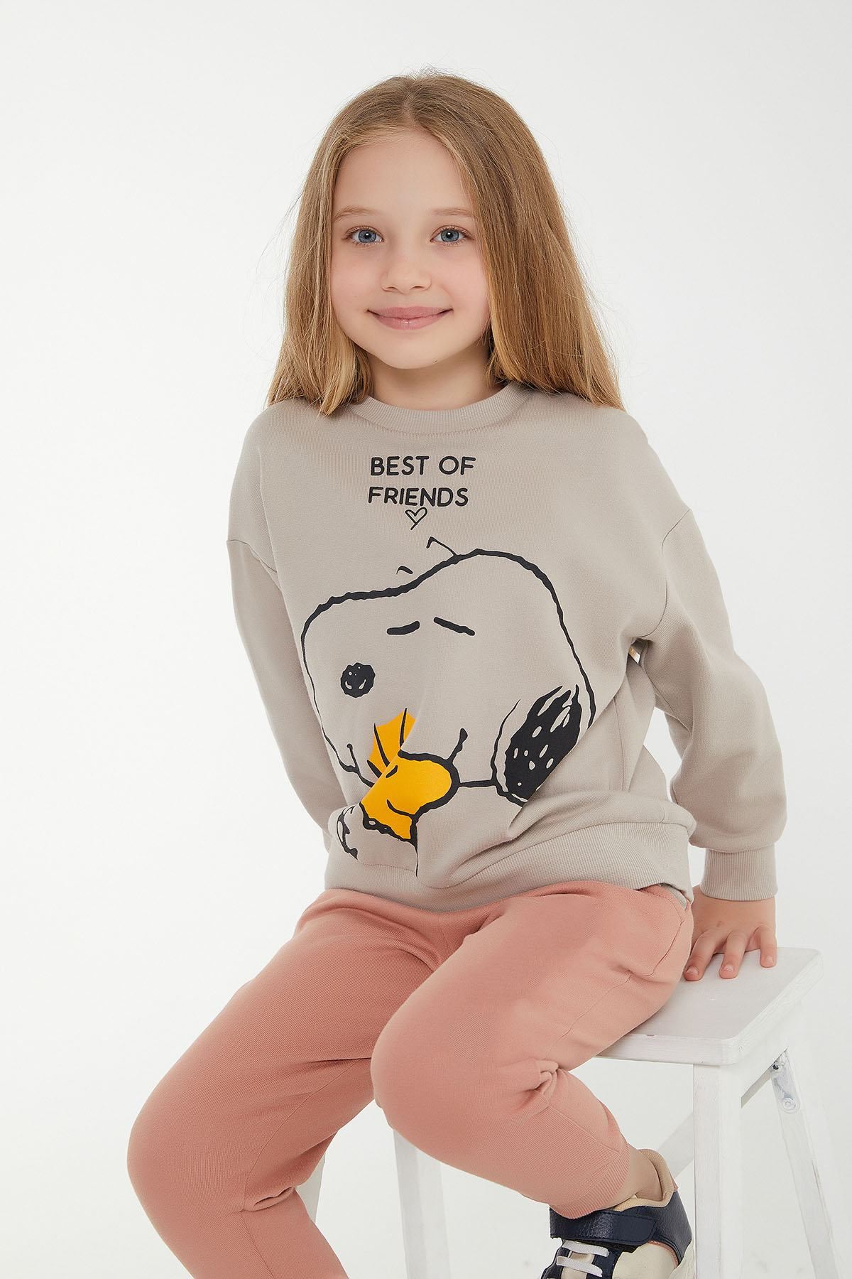 2-15 Yaş Lisanslı Snoopy Peanuts Kız Çocuk Eşofman Takım - Kum