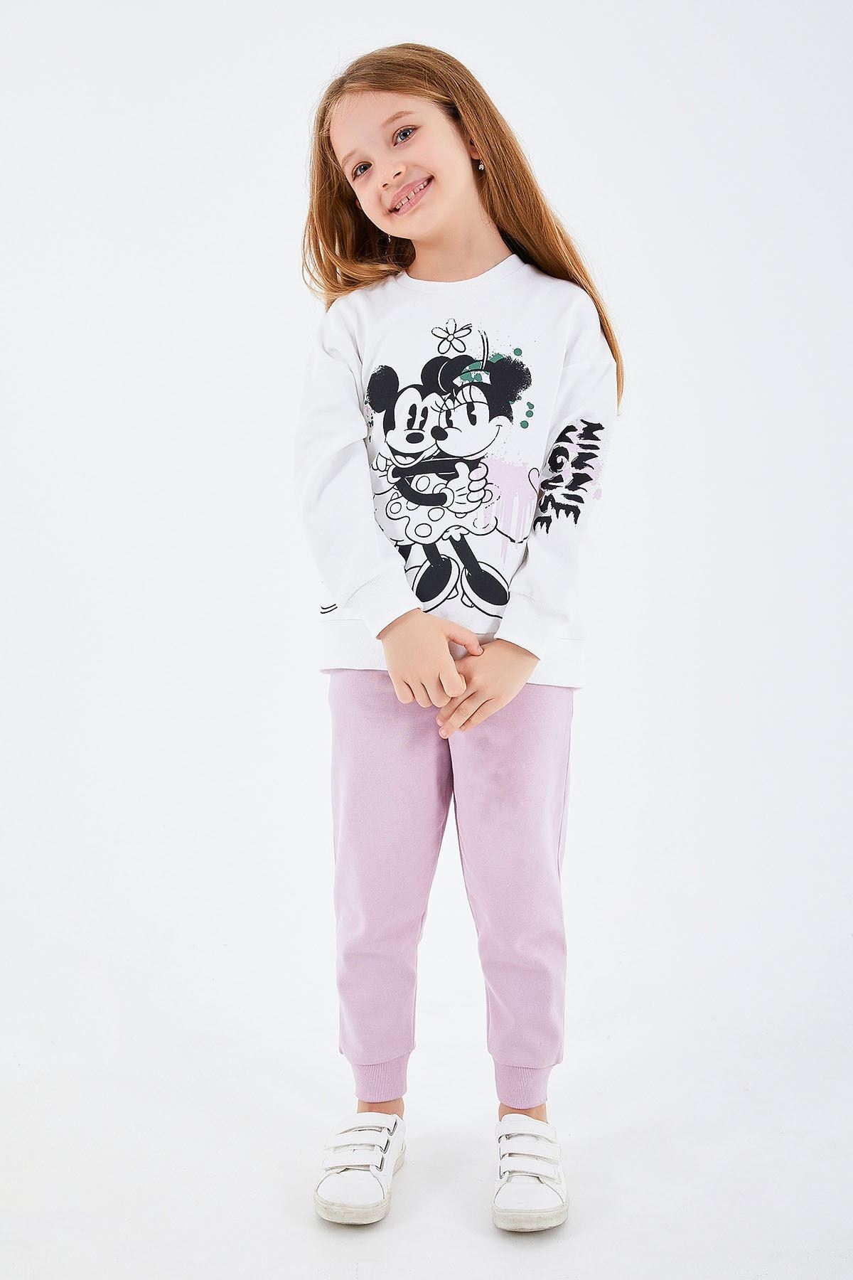 3-9 Yaş Lisanslı Minnie Mouse Kız Çocuk Takım -Krem