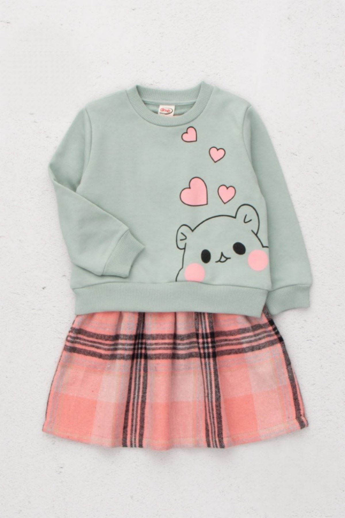 3-8 Yaş Bear Kız Çocuk Sweat Elbise Takım - Mint Yeşili