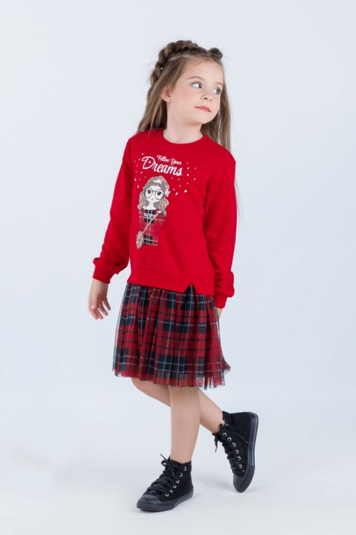 3-8 Yaş Dream Kız Çocuk Sweat Elbise - Kırmızı