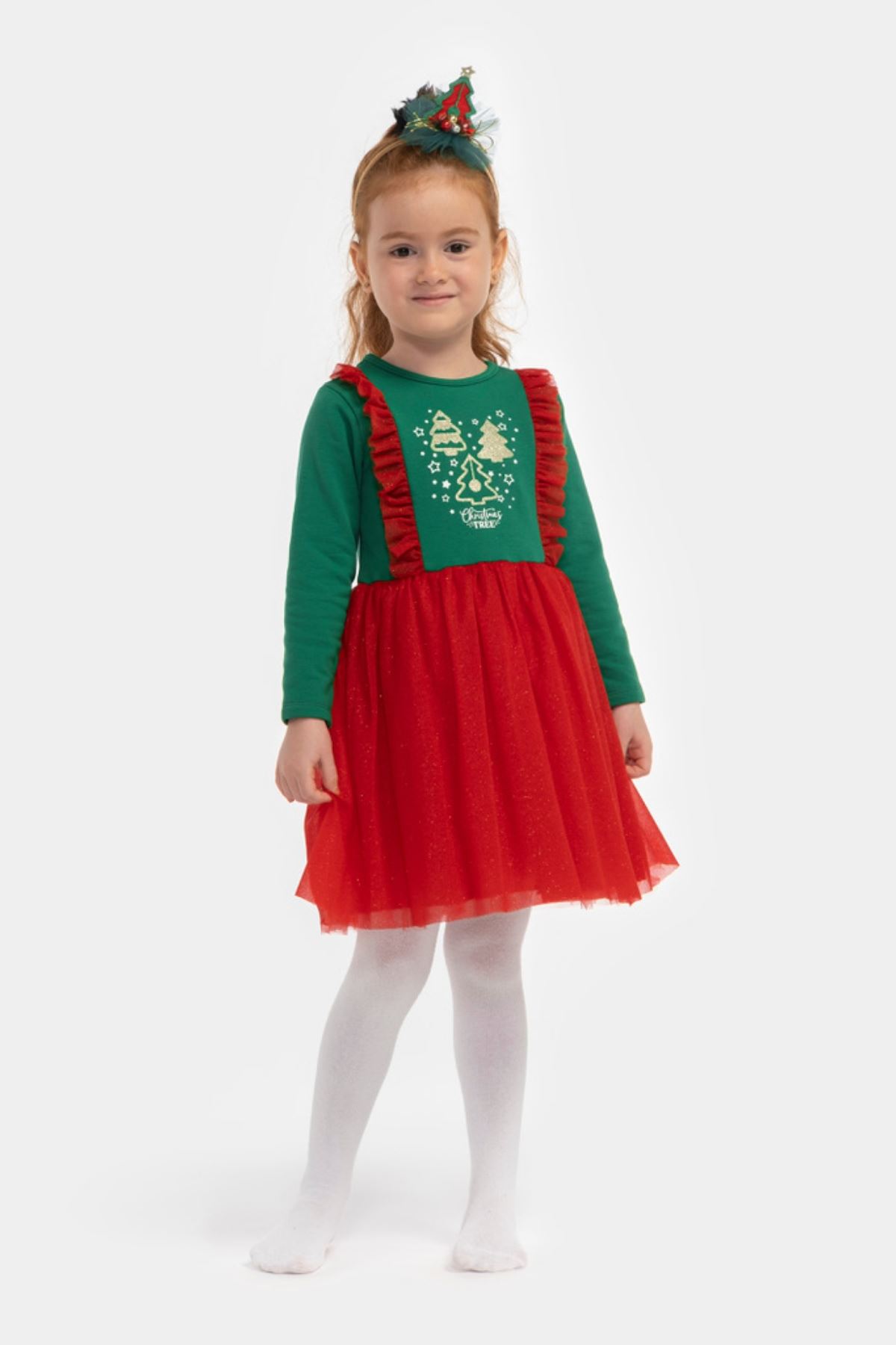 2-5 Yaş Noel Kız Çocuk Taçlı Elbise - Yeşil