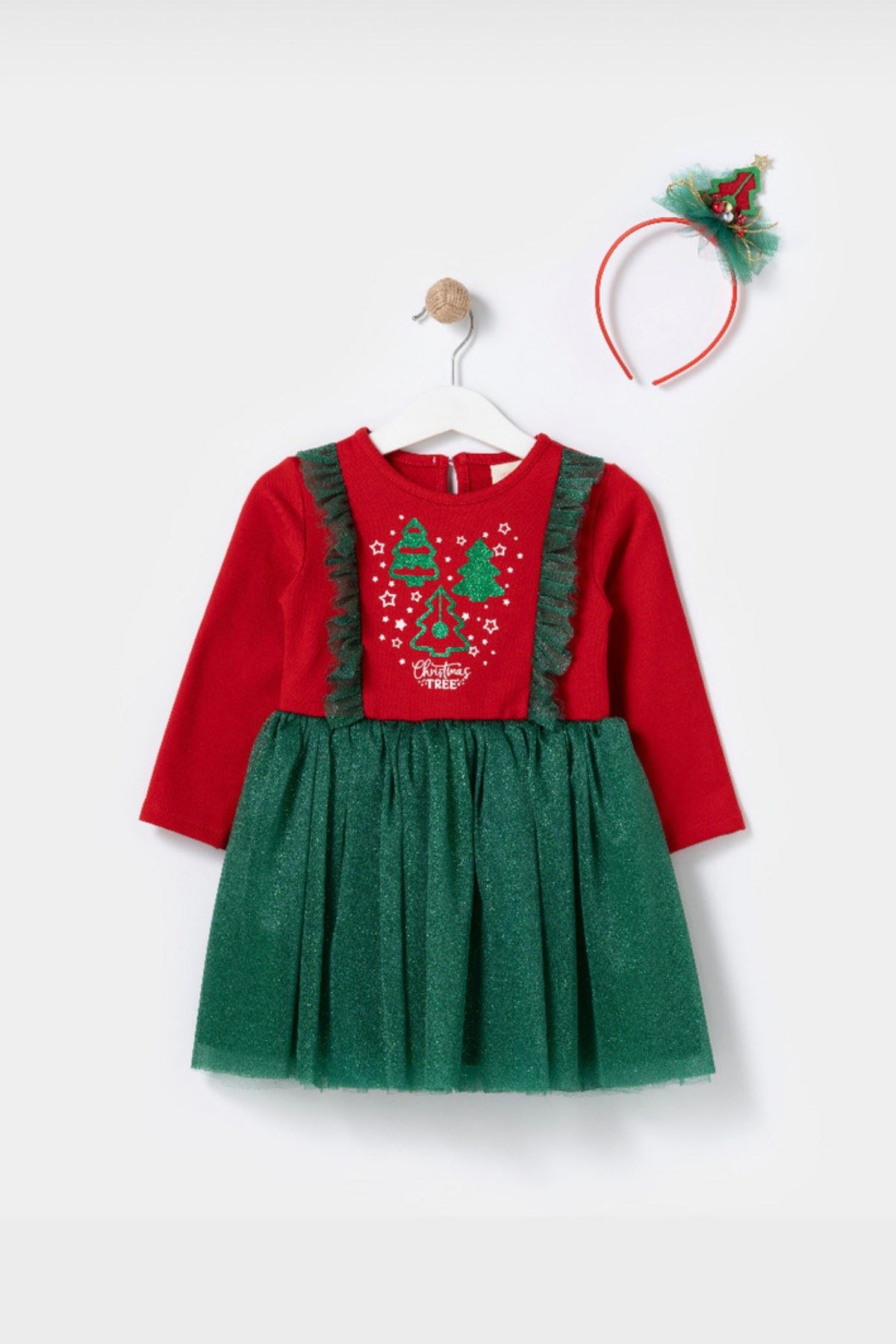 2-5 Yaş Noel Kız Çocuk Taçlı Elbise -Kırmızı