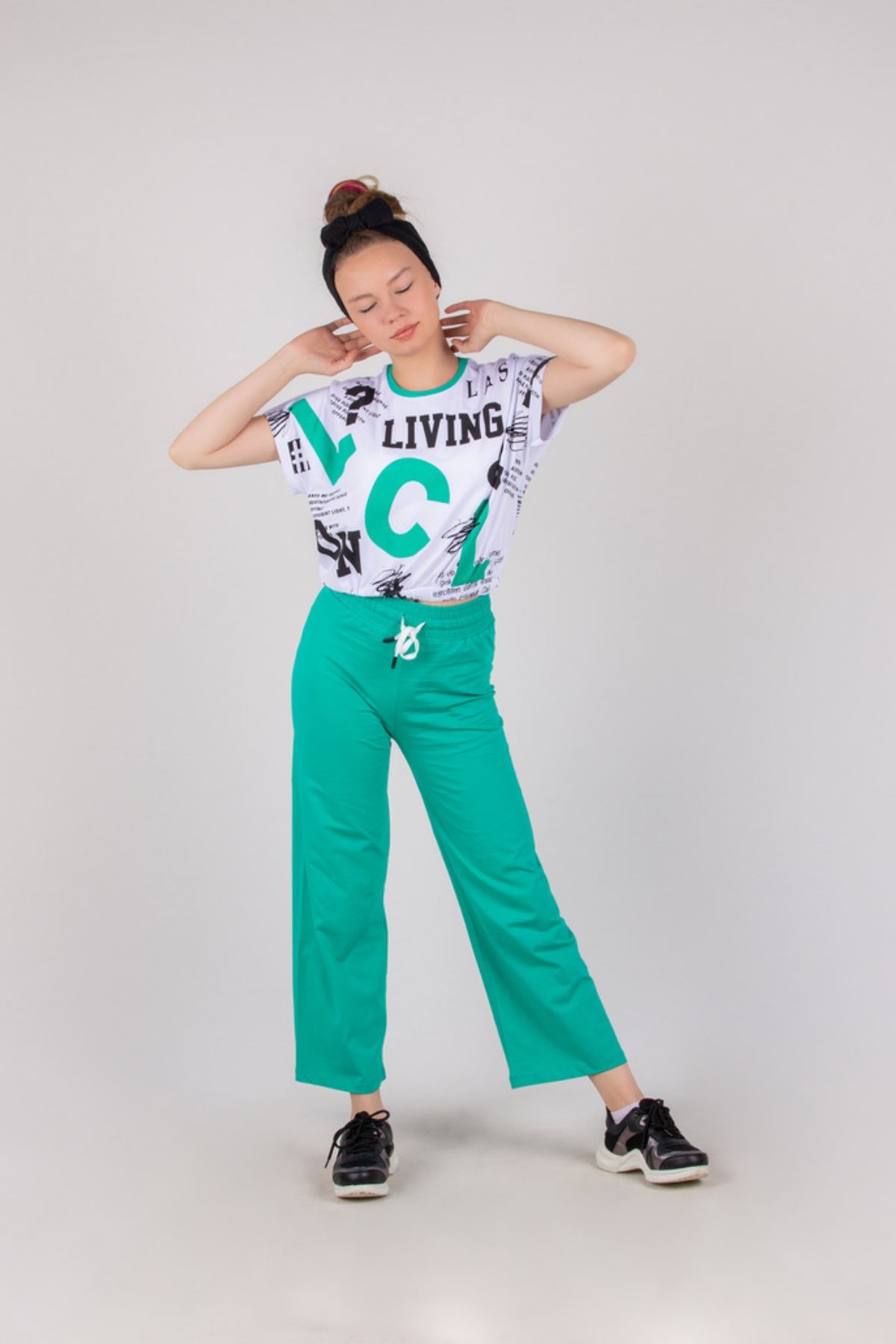 10-15 Yaş LcL Fashion Kız Çocuk Takım -Ekru/Benetton Yeşili