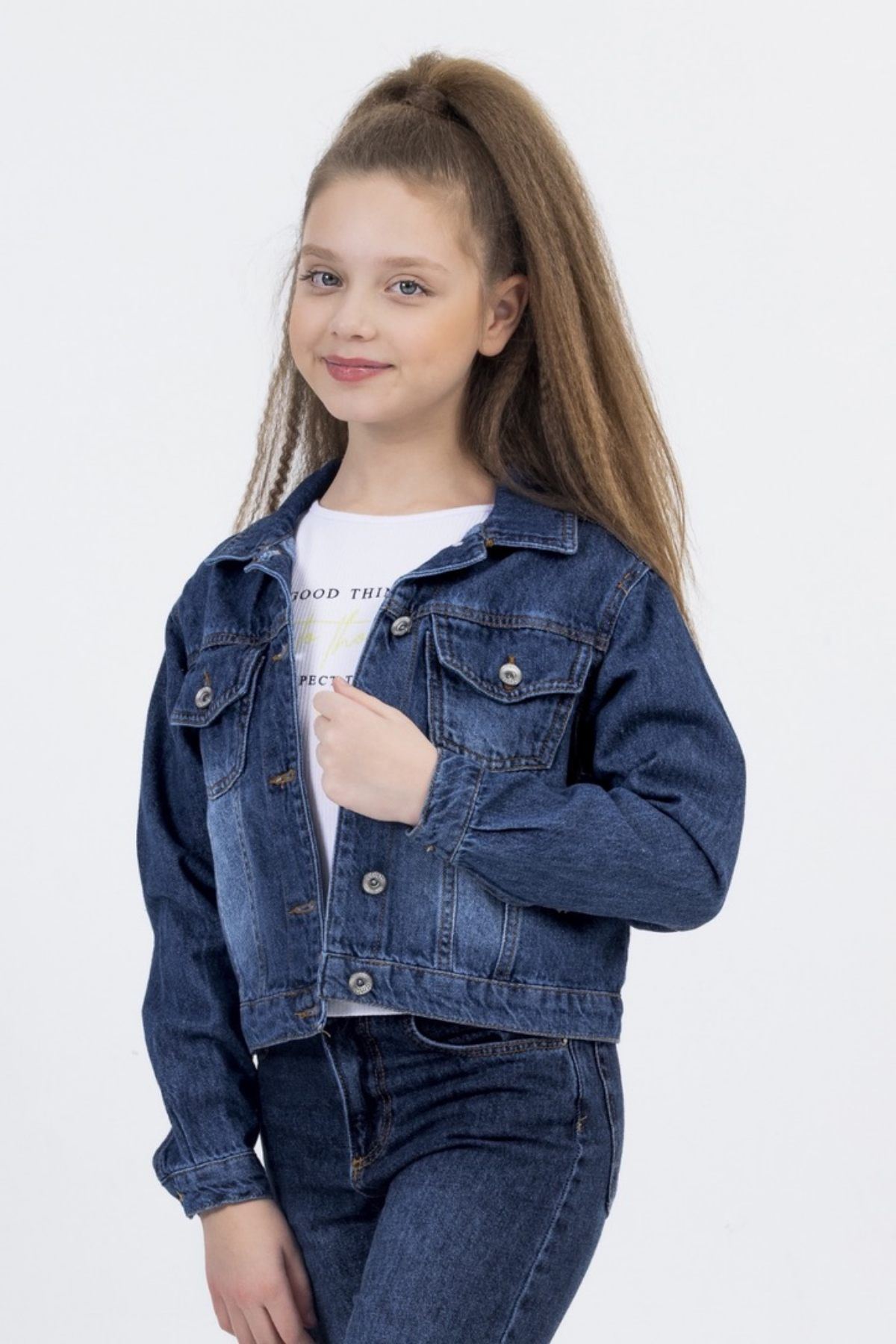 4-14 Yaş Mussness Jeans Kız Çocuk Ceket -İndigo