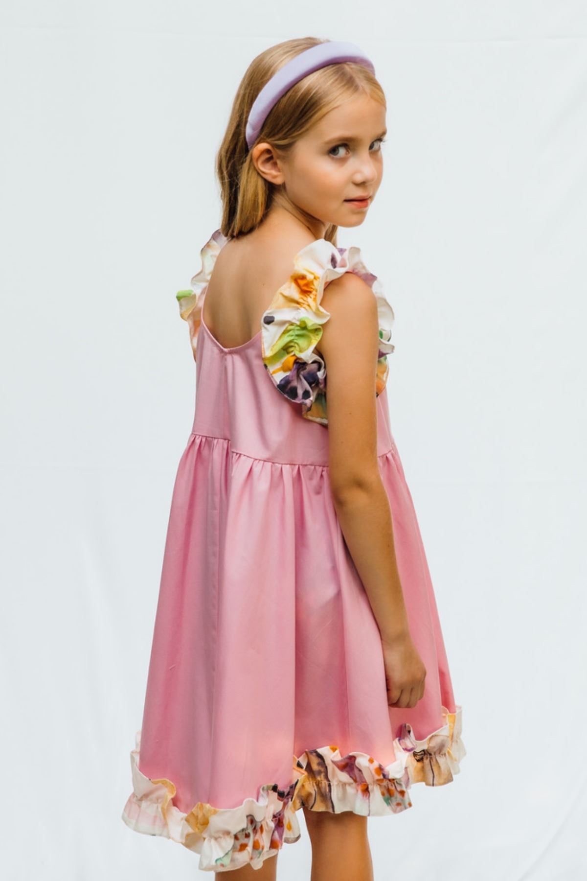 4-12 Yaş Sare Kız Çocuk Elbise -Pastel Pembe