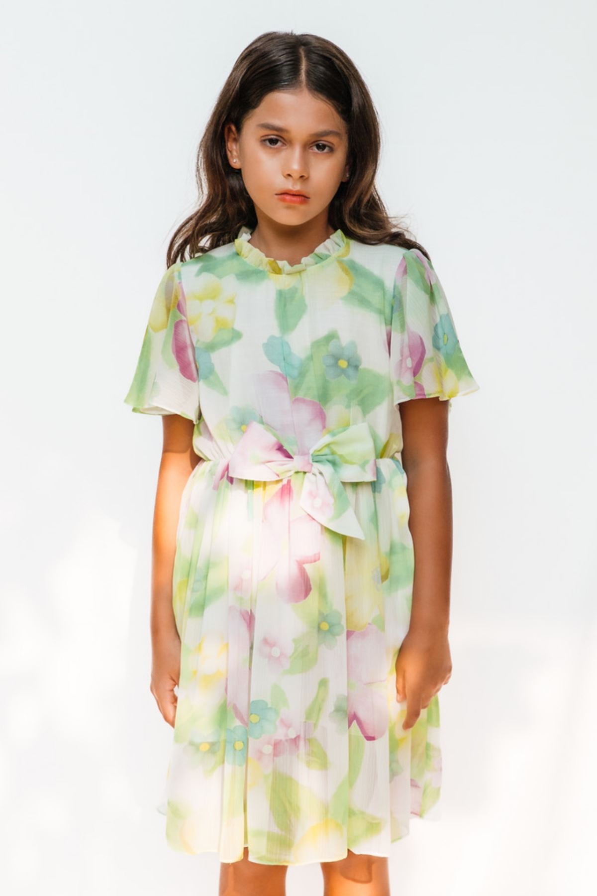 4-12 Yaş Açelya Kız Çocuk Elbise -Yeşil