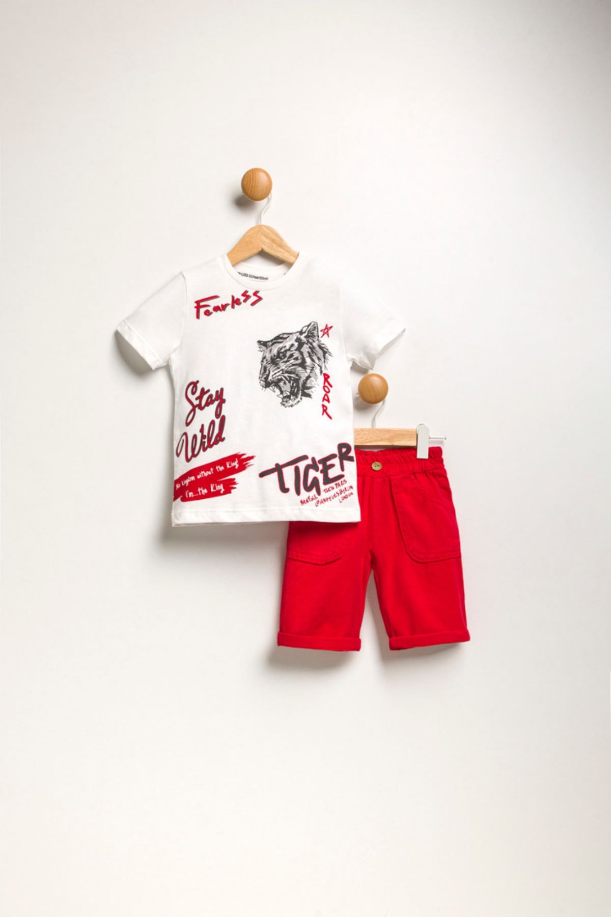  2-5 Yaş Tiger Roar Erkek Çocuk Kaprili Takım -Kırmızı