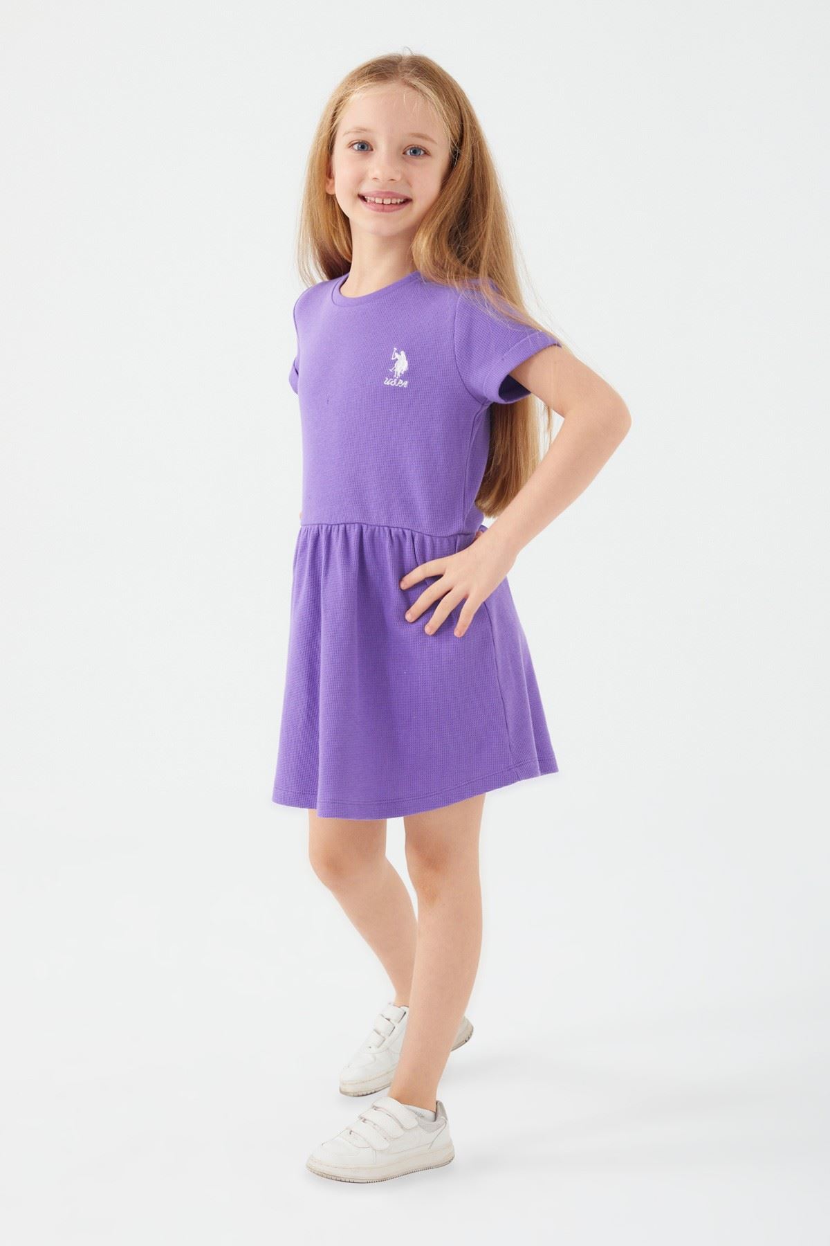 4-9 Yaş Lisanslı Us Polo ASSN Kız Çocuk Elbise-Mor