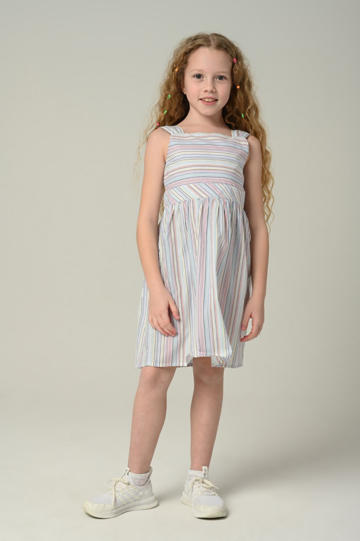 3-8 Yaş Line Drees Kız Çocuk Elbise -Ekru