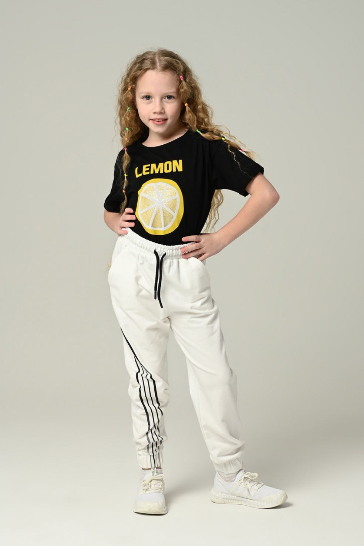 3-8 Yaş Lemon Kız Çocuk Pantolonlu Takım -Siyah