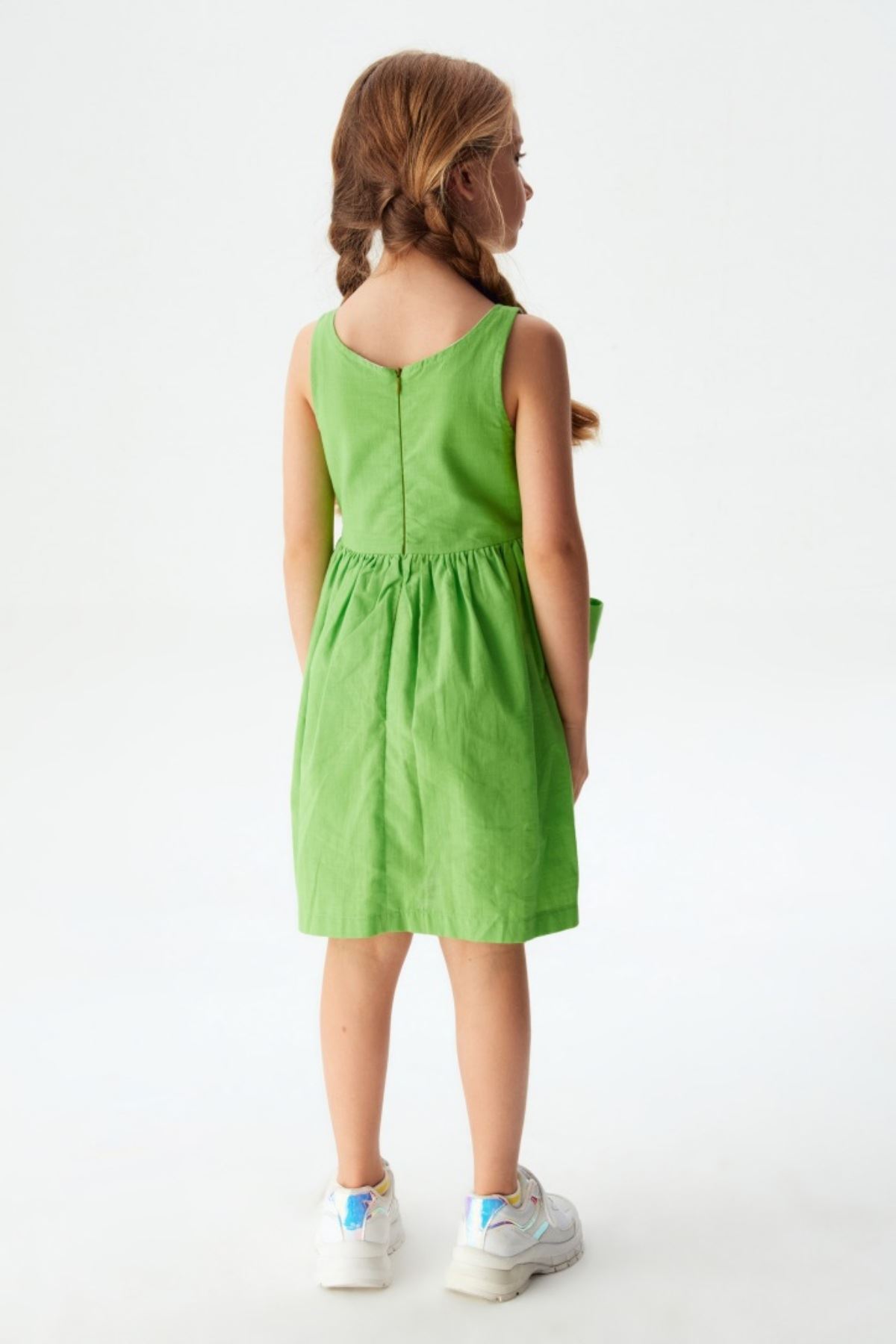 4-8 Yaş Mangrov Mina Kız Çocuk Elbise -Yeşil