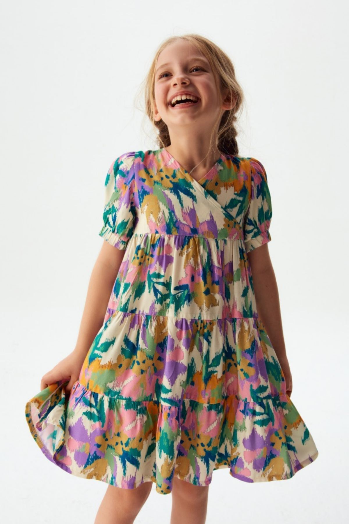 4-8 Yaş Pastel Rosa Kız Çocuk Elbise -Lila