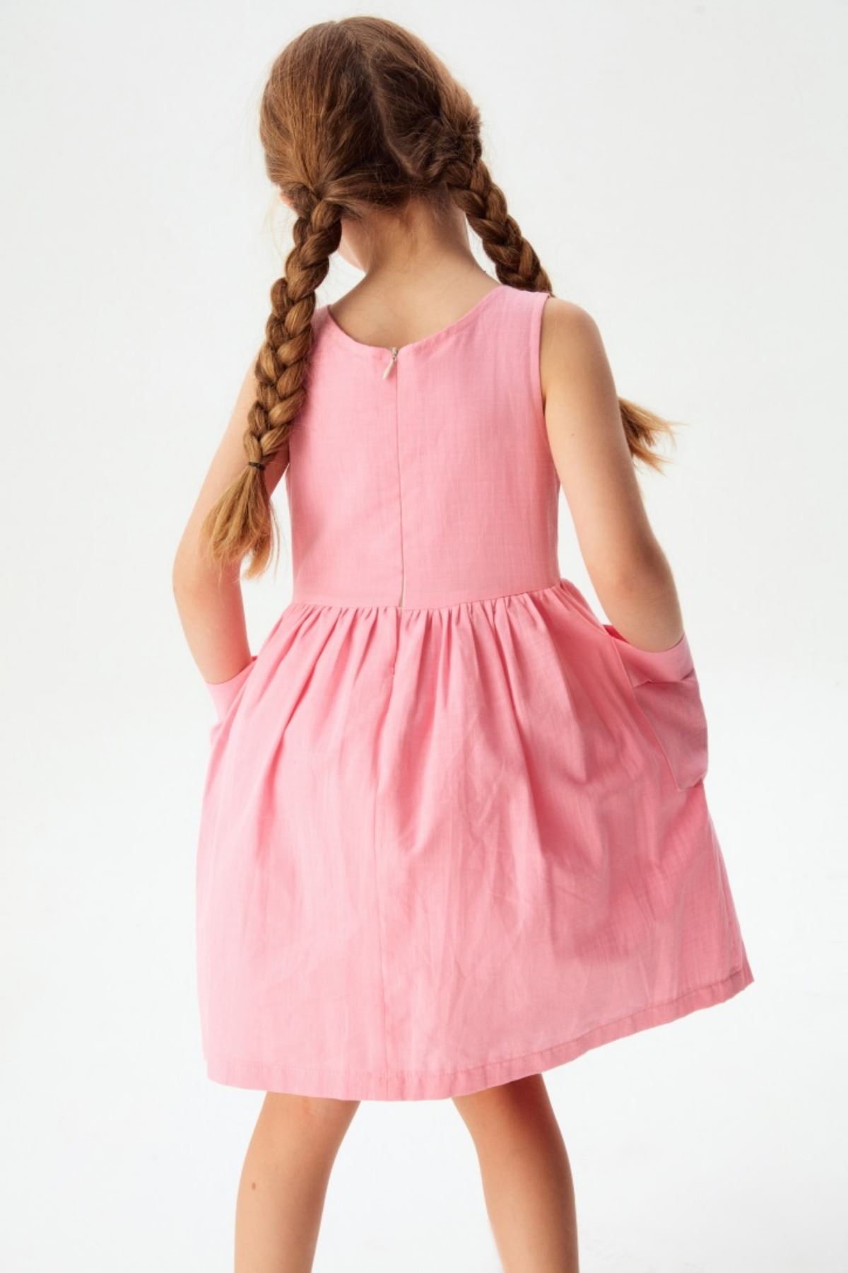4-8 Yaş Candy Cotton Kız Çocuk Elbise -Pembe