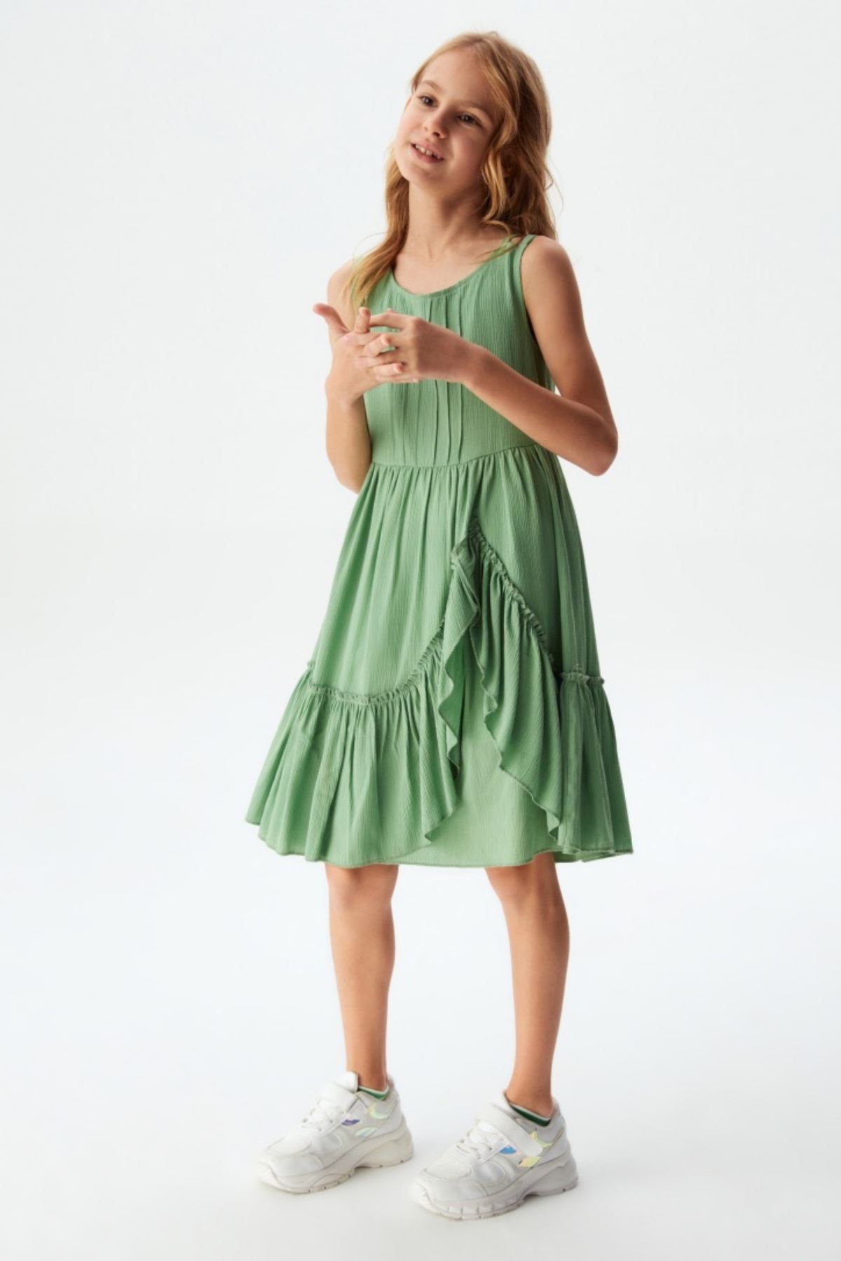 8-14 Yaş Krobella Kız Çocuk Elbise- Yeşil