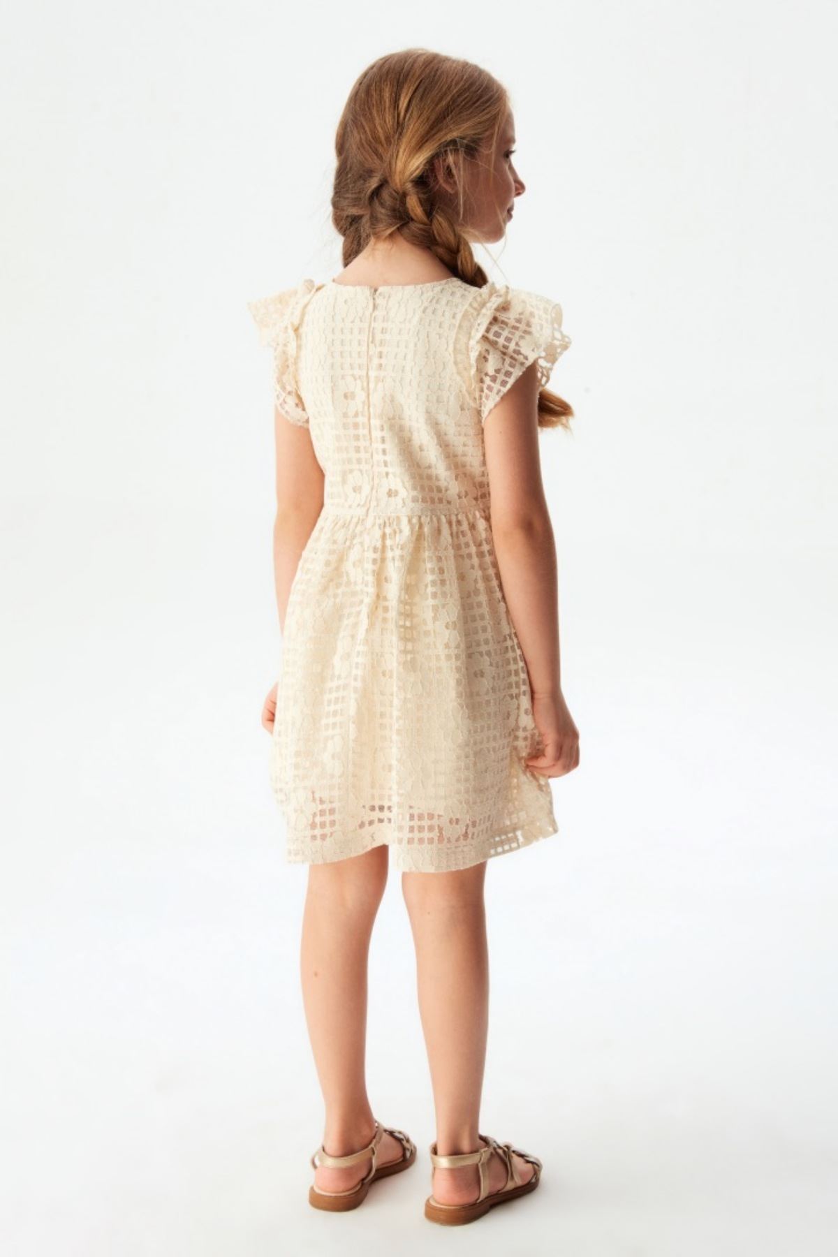 4-8 Yaş Trova Botanica Kız Çocuk Elbise -Krem