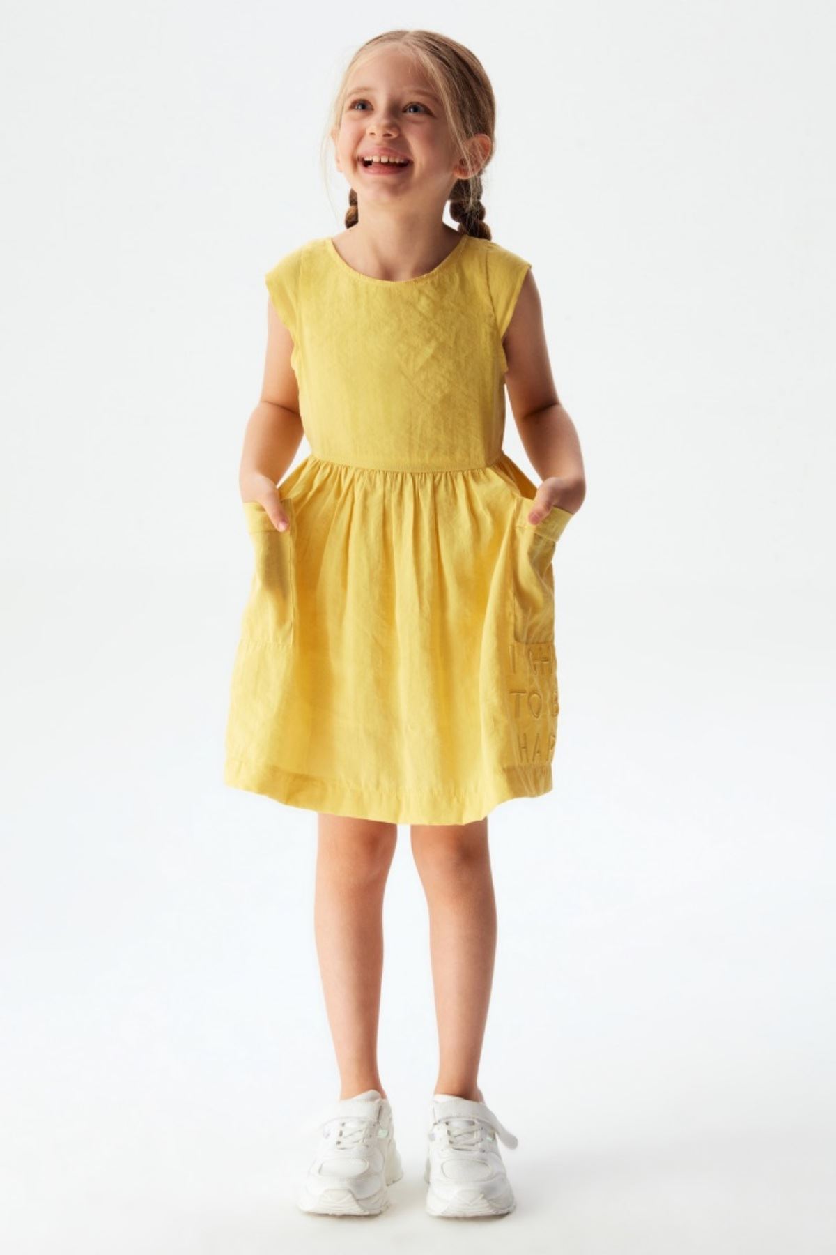4-8 Yaş Elegance Happy Kız Çocuk Elbise -Sarı