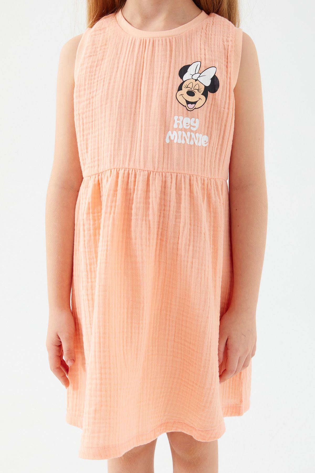 3-9 Yaş Lisanslı Minnie Mouse Kız Çocuk Elbise -Somon