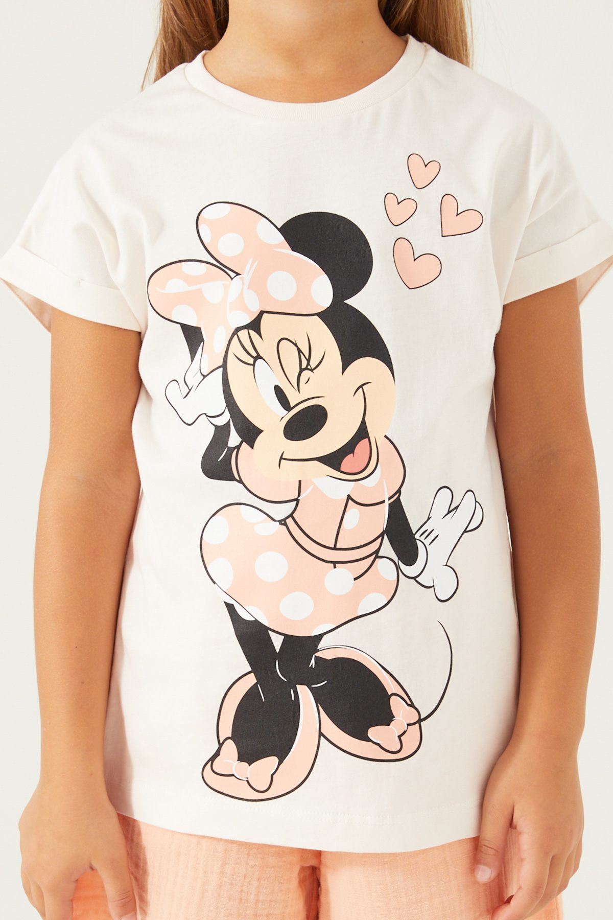 3-9 Yaş Lisanslı Minnie Mouse Kız Çocuk Takım -Mocca Somon