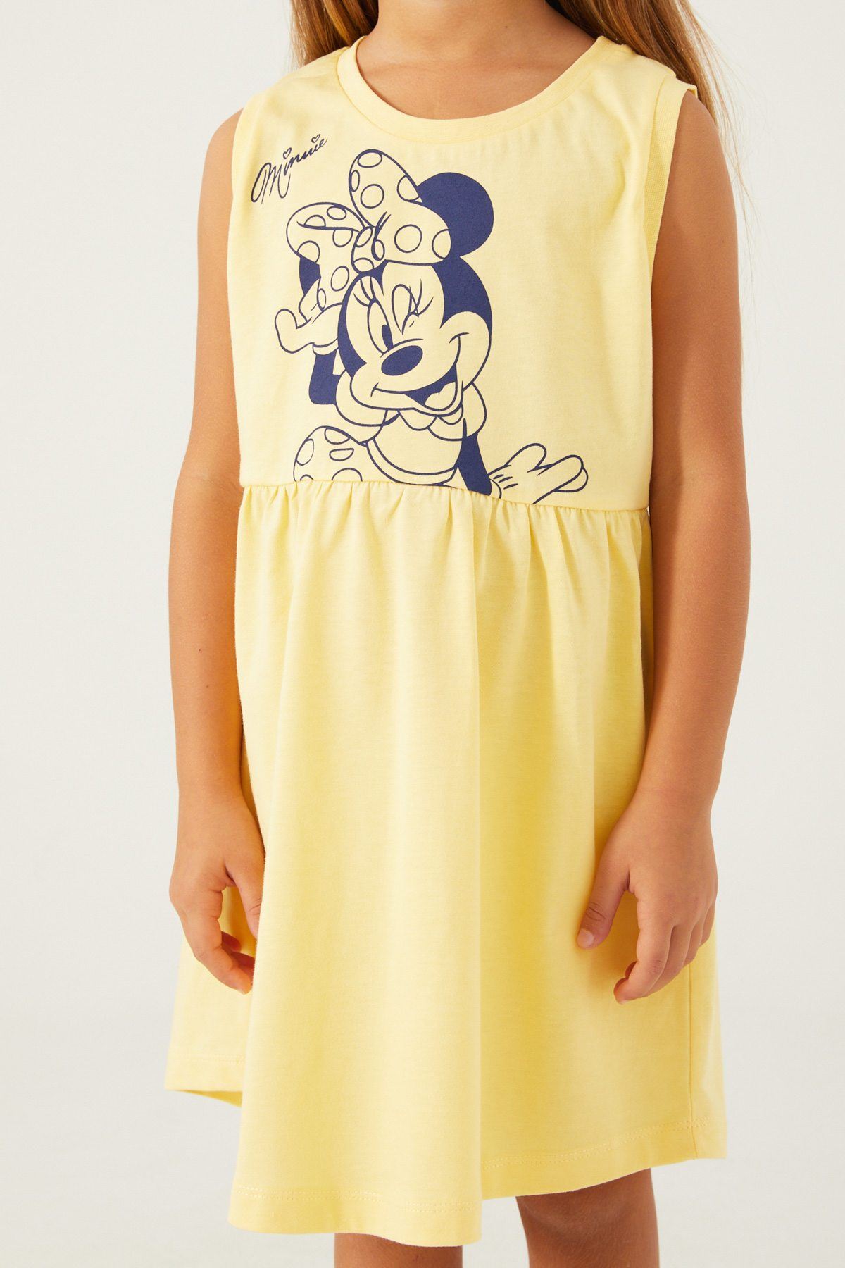 3-9 Yaş Lisanslı Minnie Mouse Kız Çocuk Elbise -Puding Sarısı