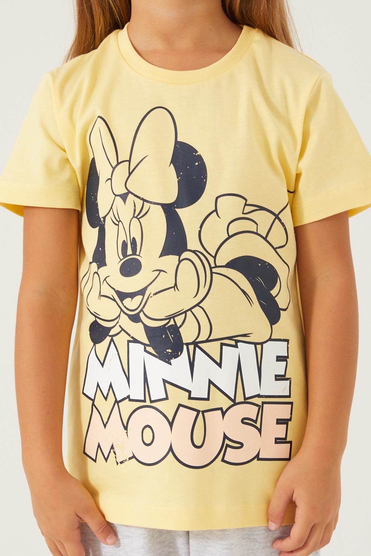 3-9 Yaş Lisanslı Minnie Mouse Kız Çocuk Takım -Puding Sarısı