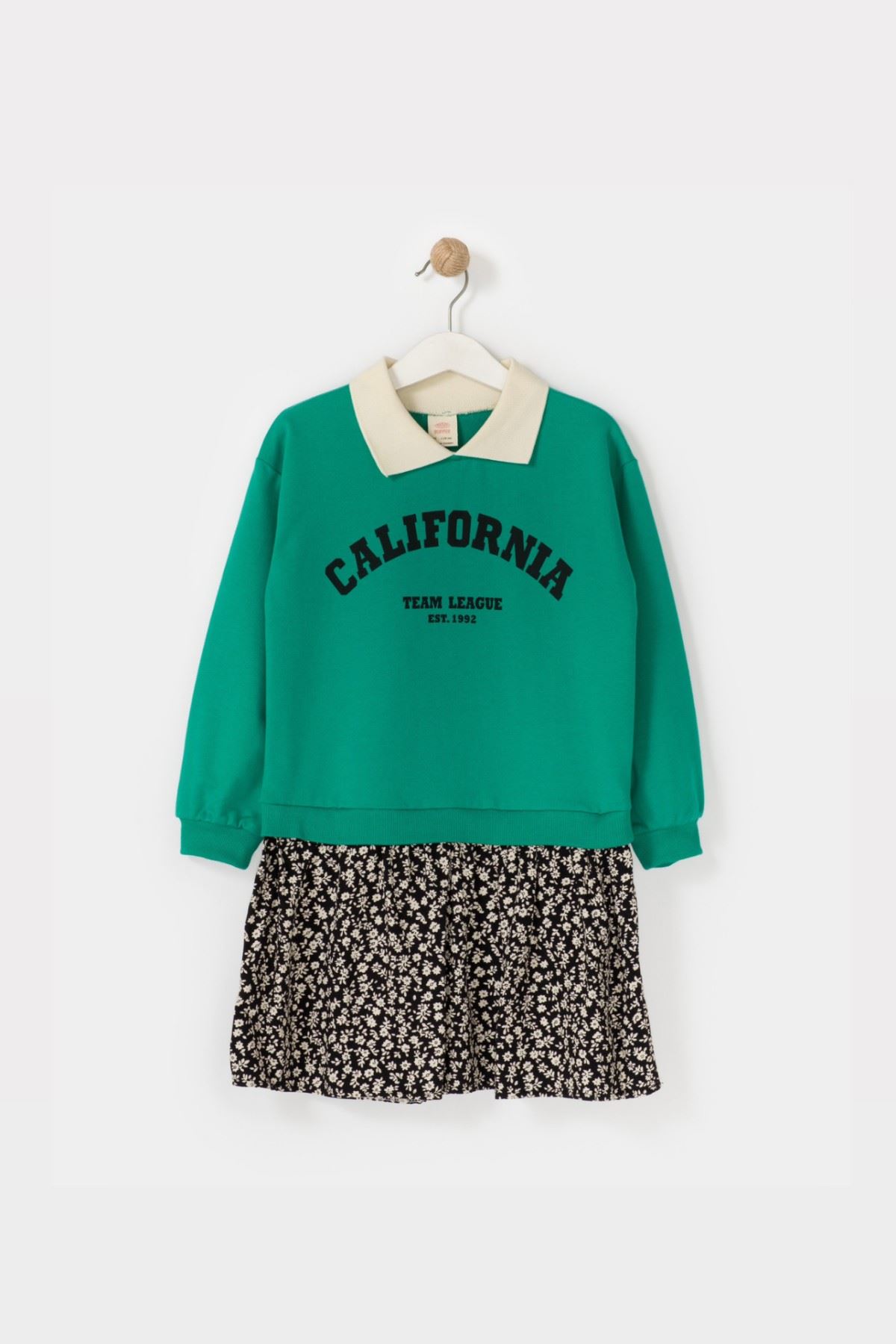 4-7 Yaş California Kız Çocuk Sweat Elbise -Yeşil