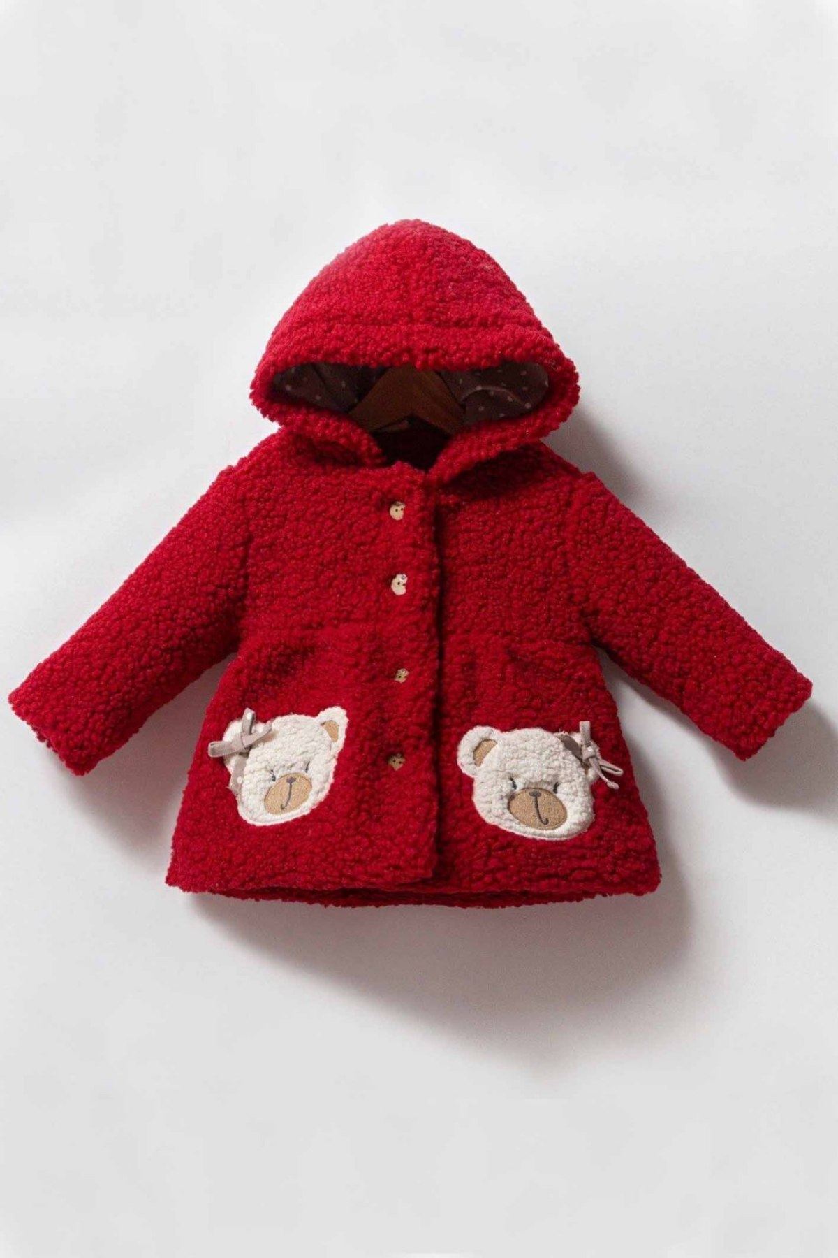 9-24 Ay Furry Bear Kız Bebek Kaban -Kırmızı