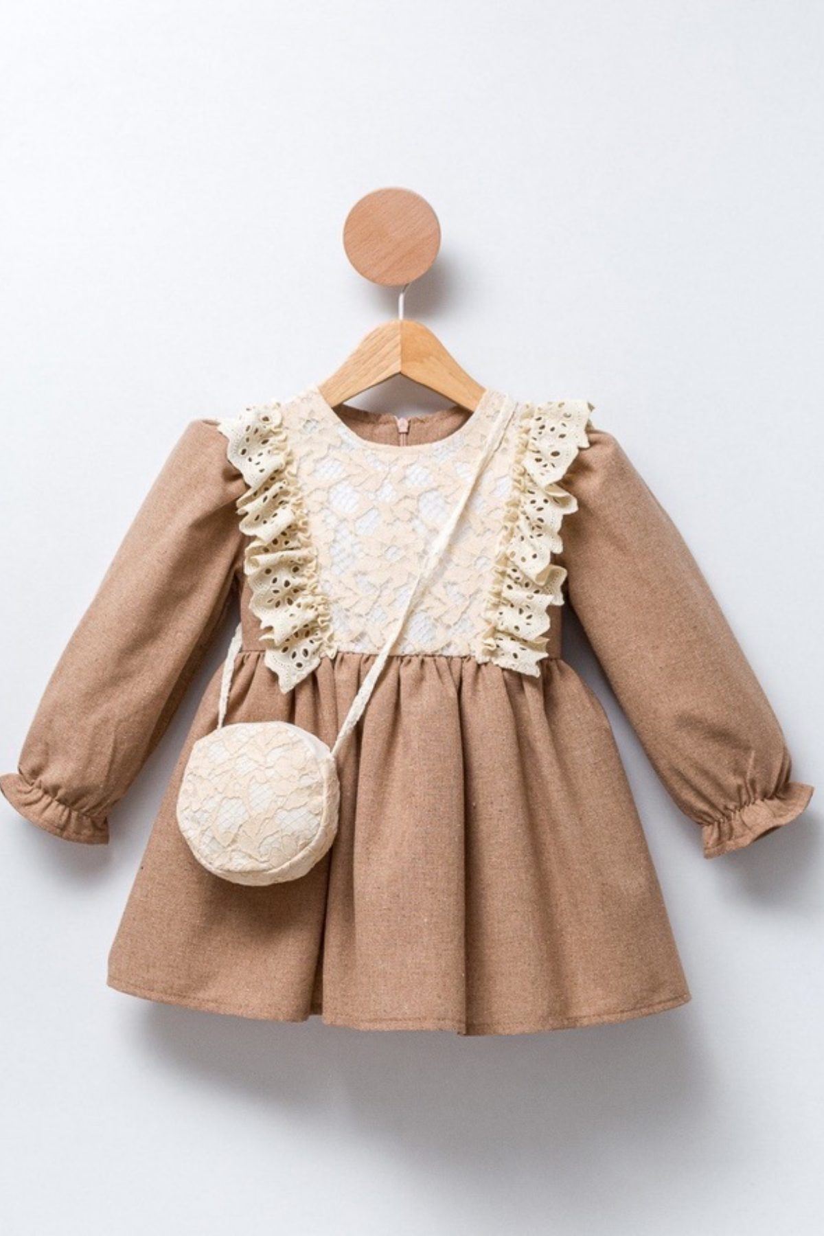 2-5 Yaş Domitia Garden Kız Çocuk Çantalı Elbise -Bej