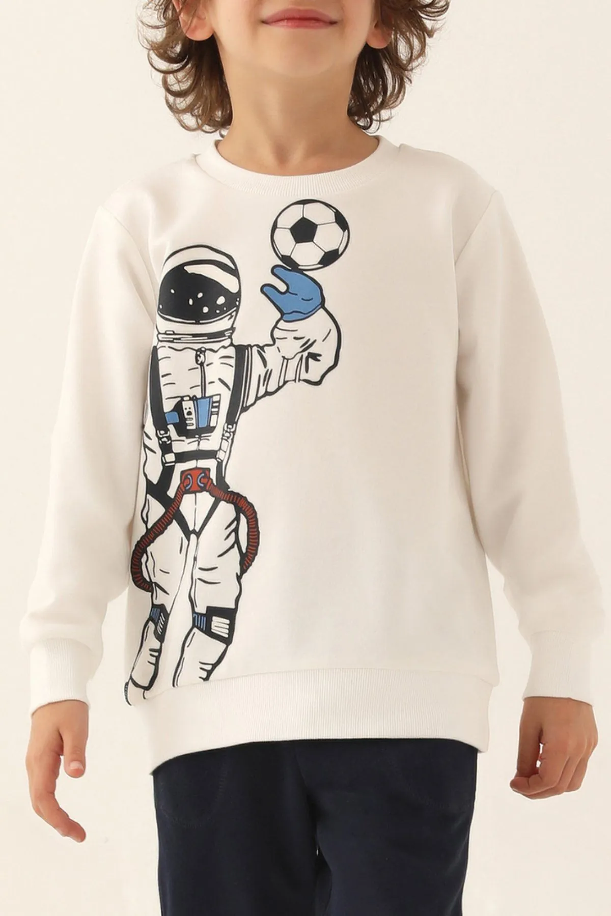 2-8 Yaş World Astronot Erkek Çocuk Eşofman Takım -Ekru