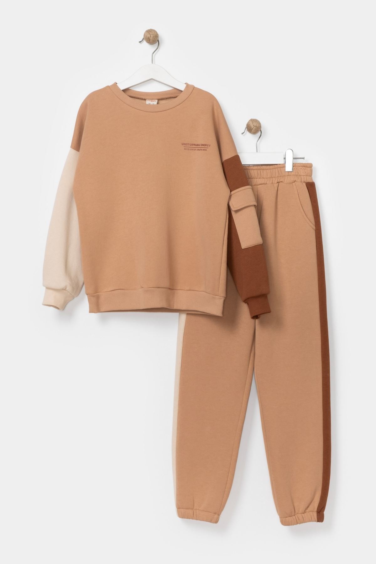7-10 Yaş New Amazing Today Kız Çocuk Eşofman Takım -Latte Camel