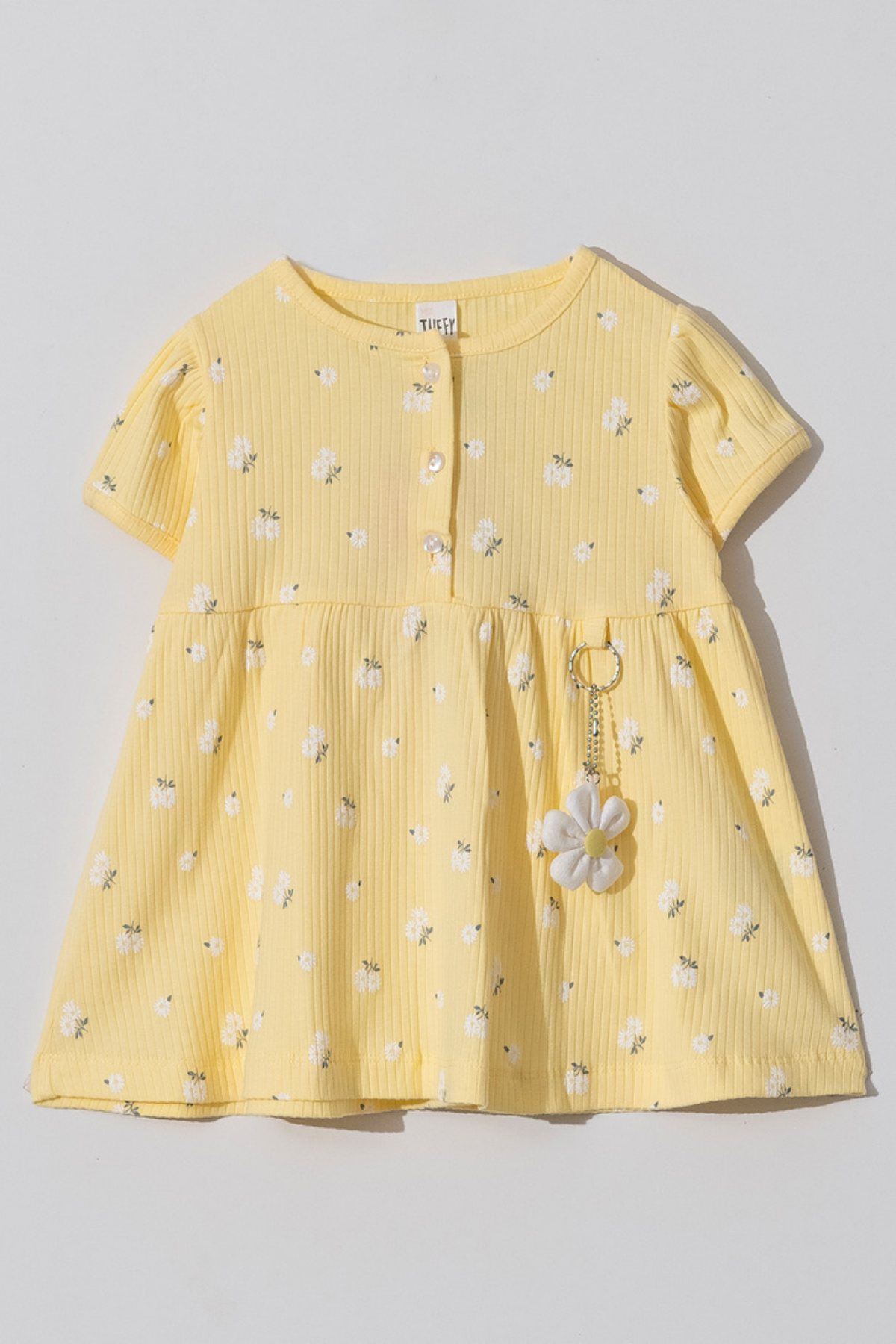 2-5 Yaş Papatya Kız Çocuk Oyuncaklı Elbise -Sarı