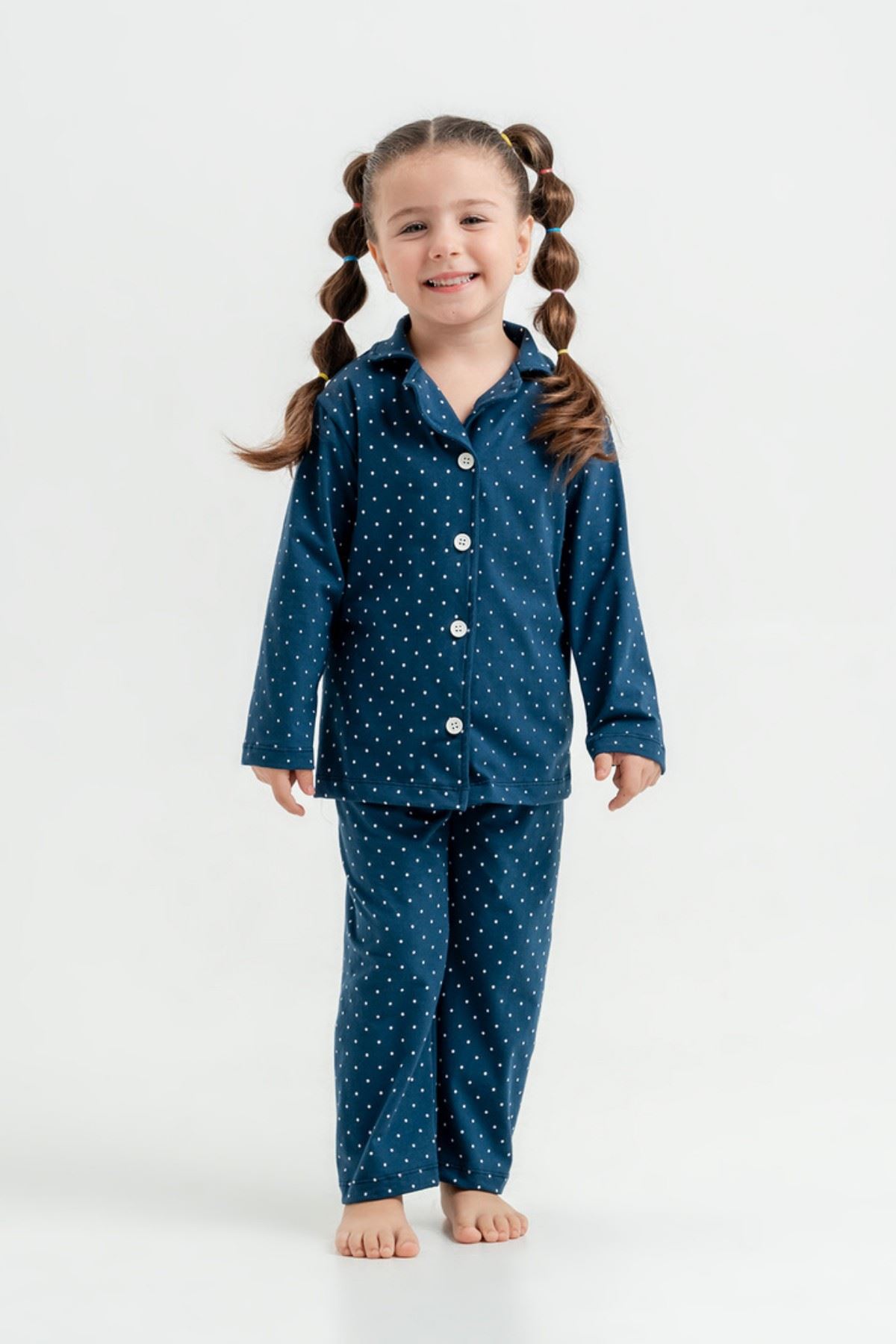 2-5 Yaş Puantiye Kız Çocuk Pijama Takım -Lacivert